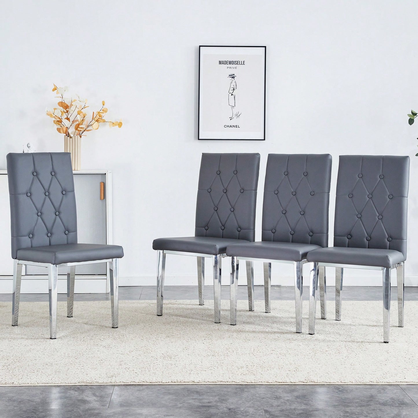 Elegant Black Armless Dining Chairs Set Of 4 With Vintage Grid And Buckle Design