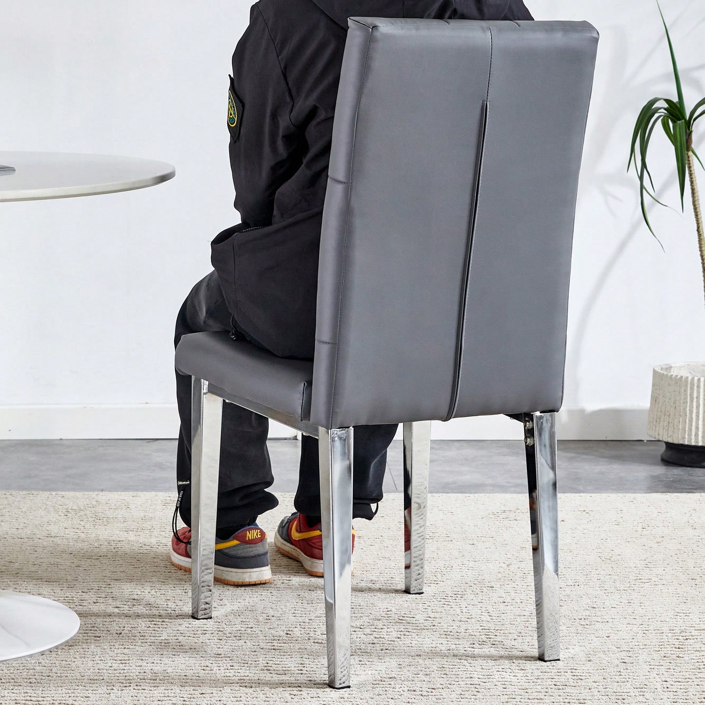 Elegant Black Armless Dining Chairs Set Of 4 With Vintage Grid And Buckle Design