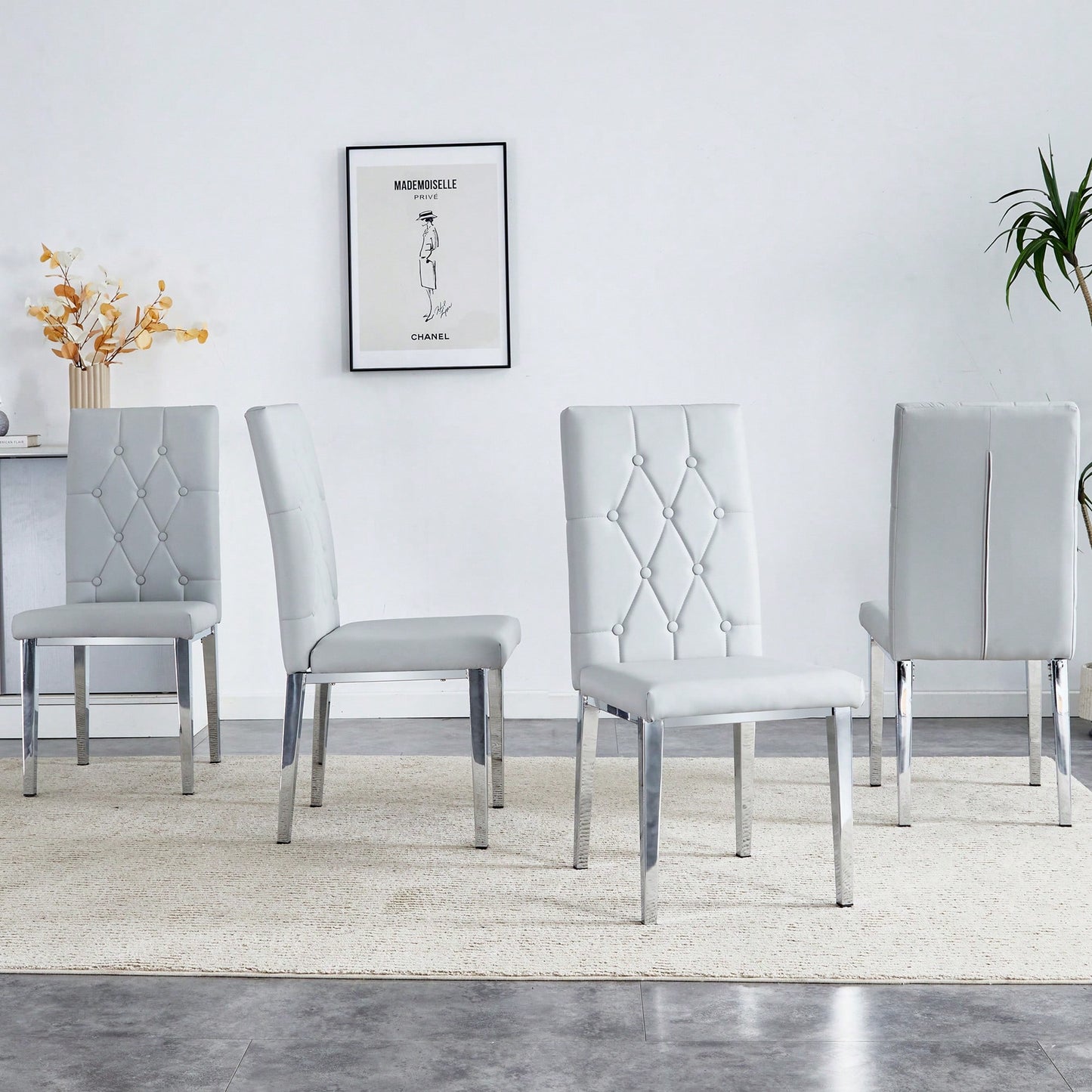 Elegant Black Armless Dining Chairs Set Of 4 With Vintage Grid And Buckle Design