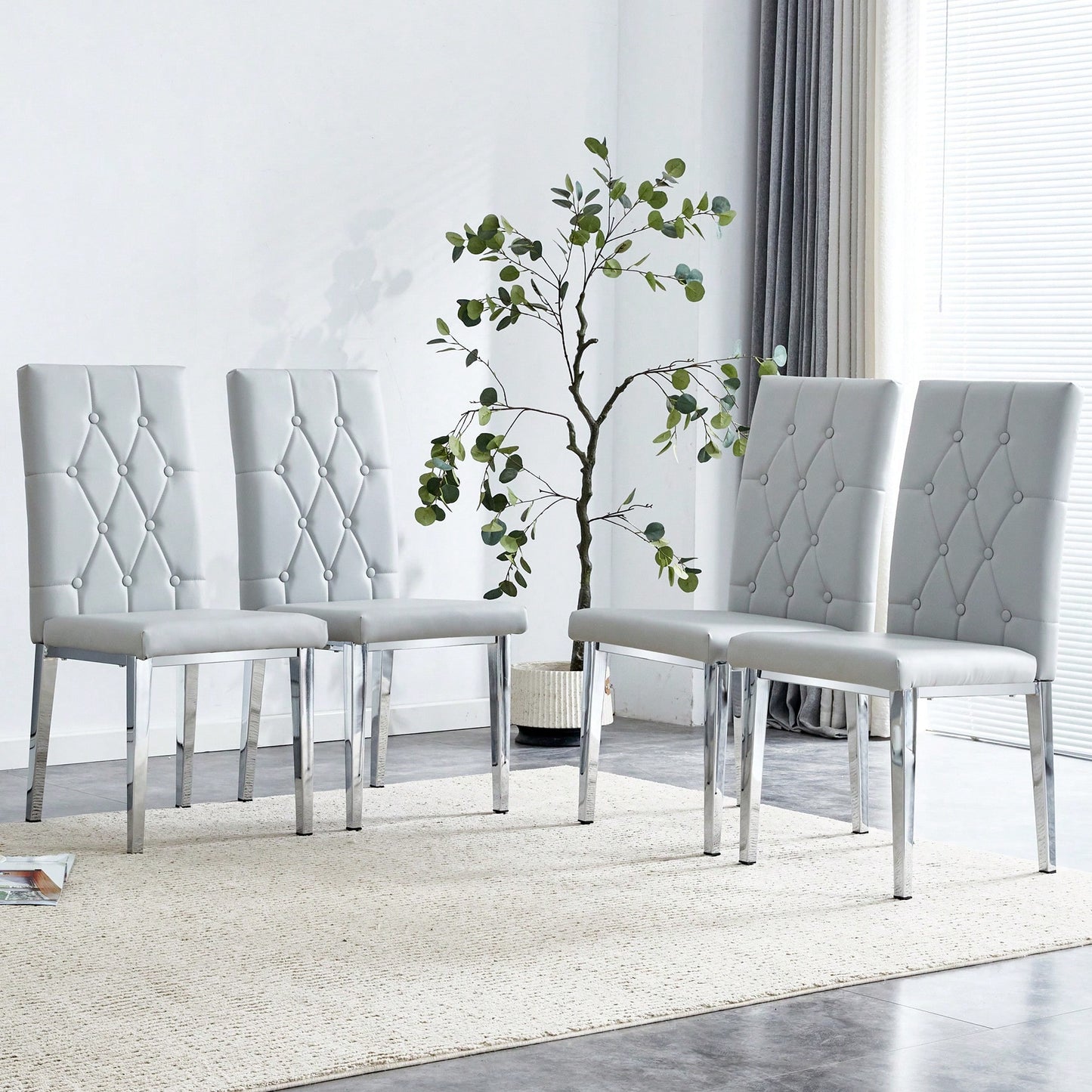 Elegant Black Armless Dining Chairs Set Of 4 With Vintage Grid And Buckle Design