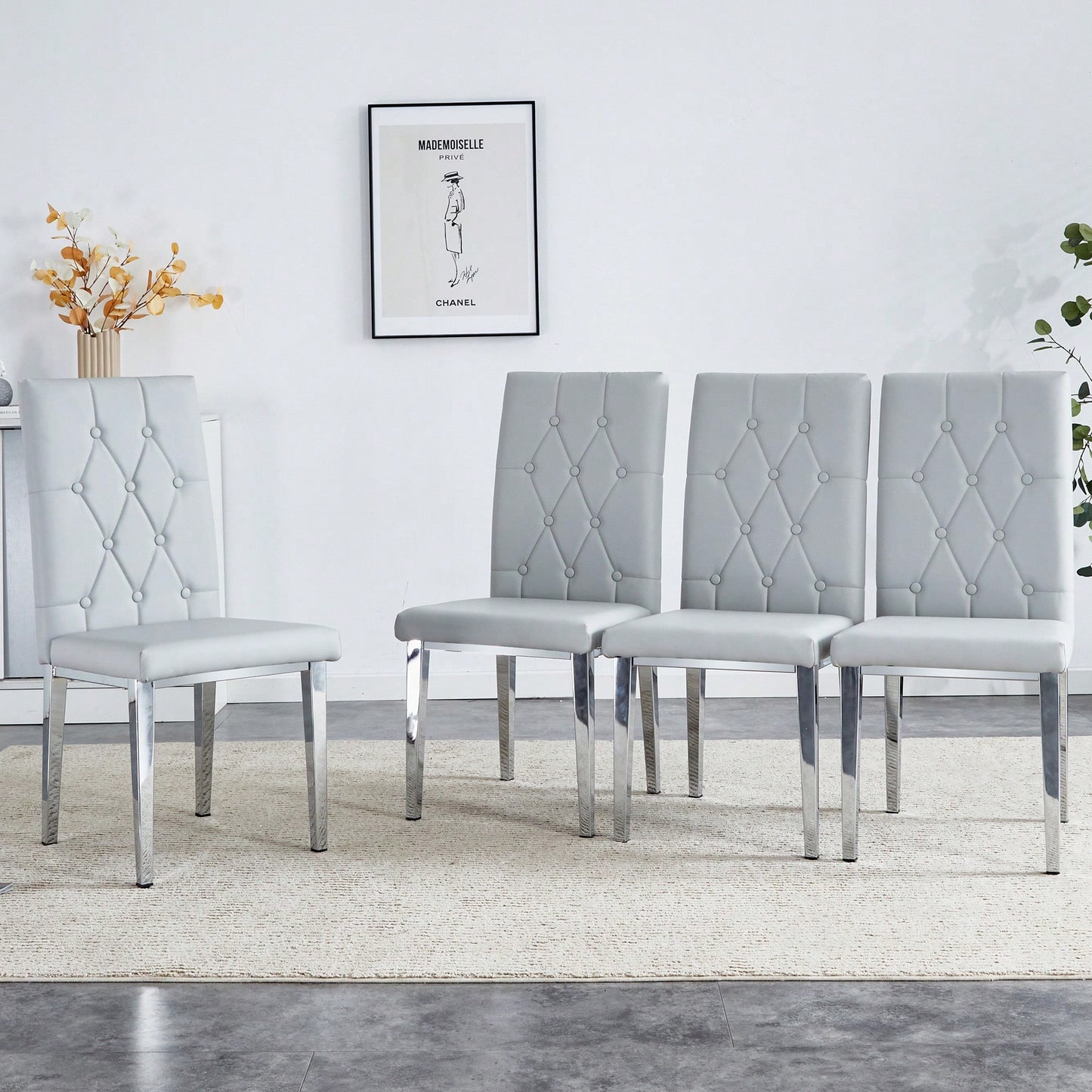 Elegant Black Armless Dining Chairs Set Of 4 With Vintage Grid And Buckle Design