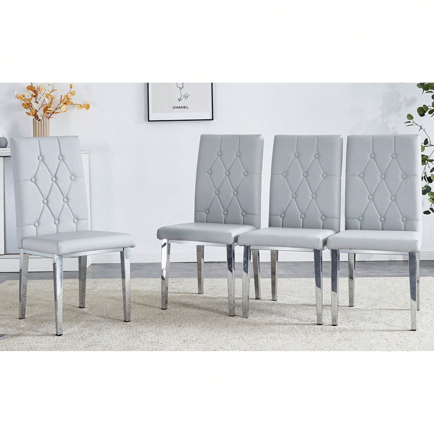 Elegant Black Armless Dining Chairs Set Of 4 With Vintage Grid And Buckle Design