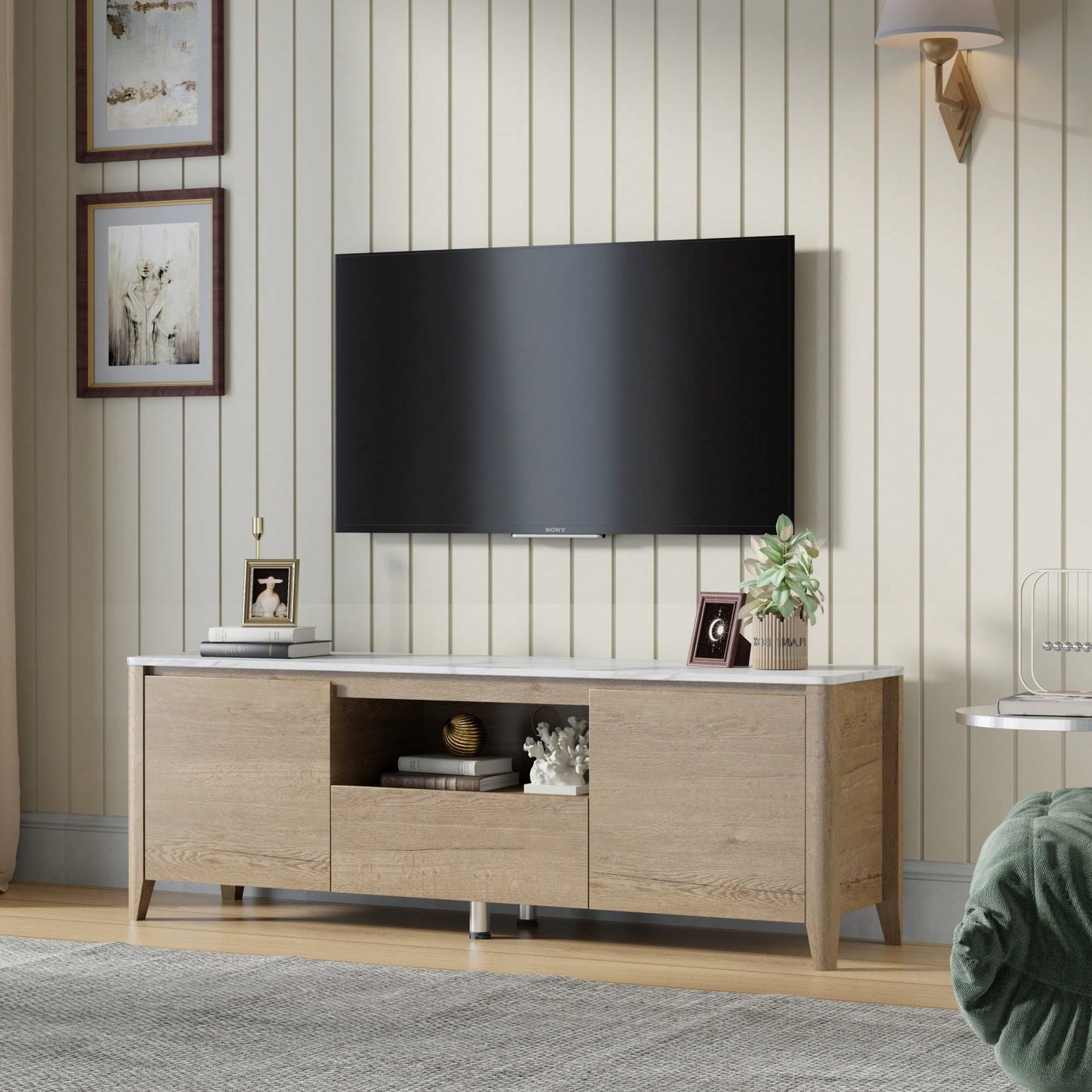 58 Inch LED TV Stand With Storage For Up To 80 Inch For Gaming And Living Room Entertainment Center