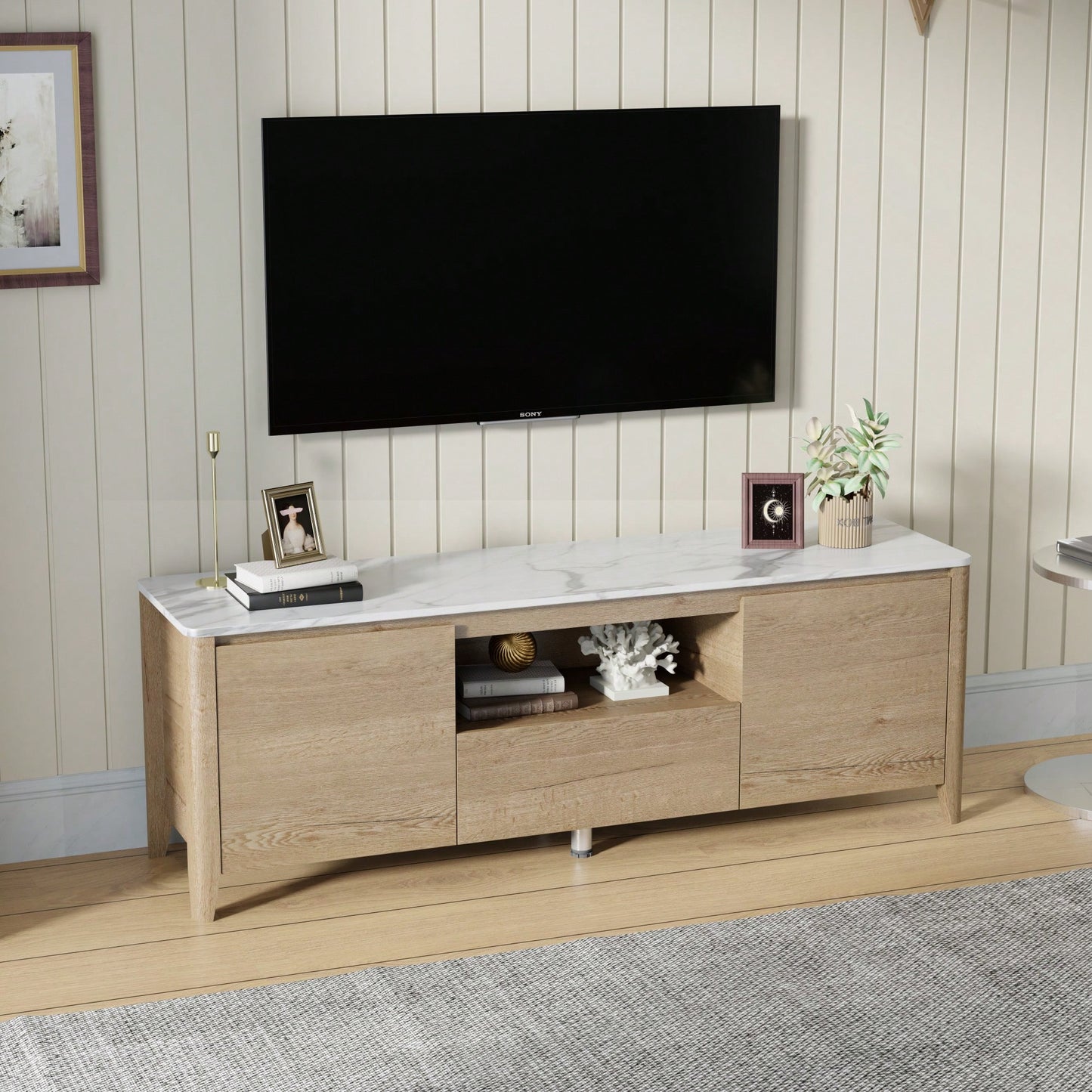 58 Inch LED TV Stand With Storage For Up To 80 Inch For Gaming And Living Room Entertainment Center