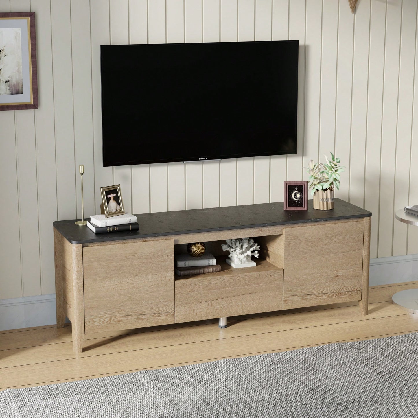 58 Inch LED TV Stand With Storage For Up To 80 Inch For Gaming And Living Room Entertainment Center