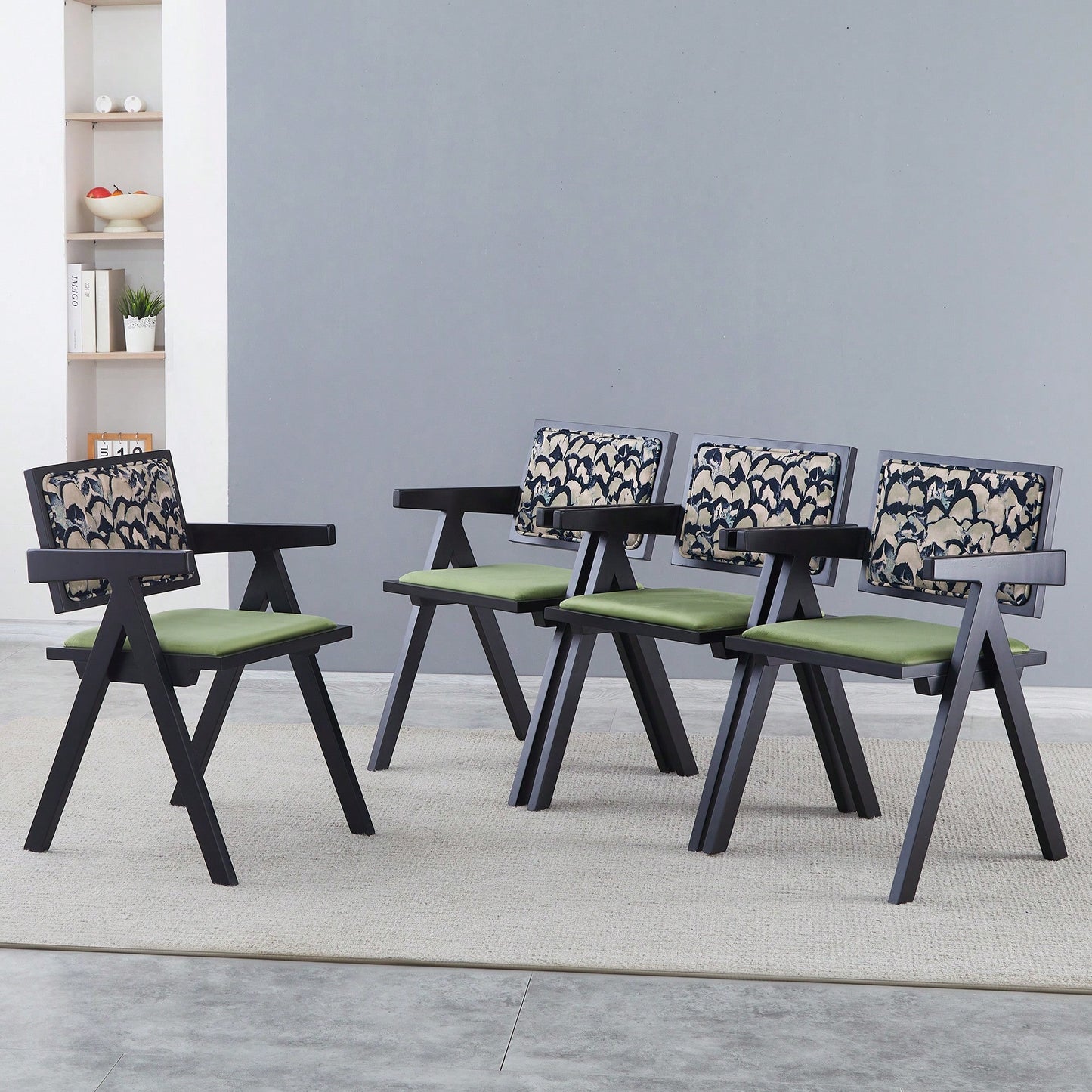 Set Of 2 Medieval Style Black Rubber Wood Dining Chairs With Armrests - Simple Natural Living Room Seating