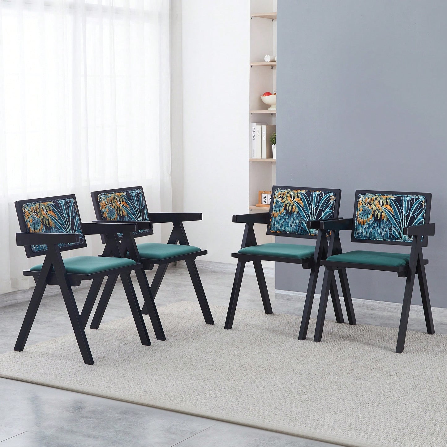 Set Of 2 Medieval Style Black Rubber Wood Dining Chairs With Armrests - Simple Natural Living Room Seating