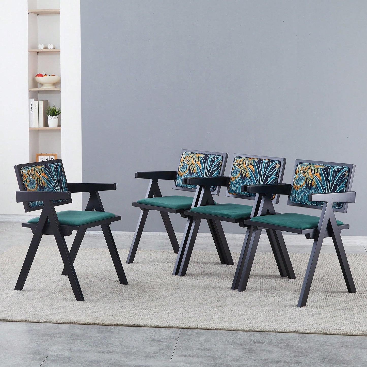 Set Of 2 Medieval Style Black Rubber Wood Dining Chairs With Armrests - Simple Natural Living Room Seating