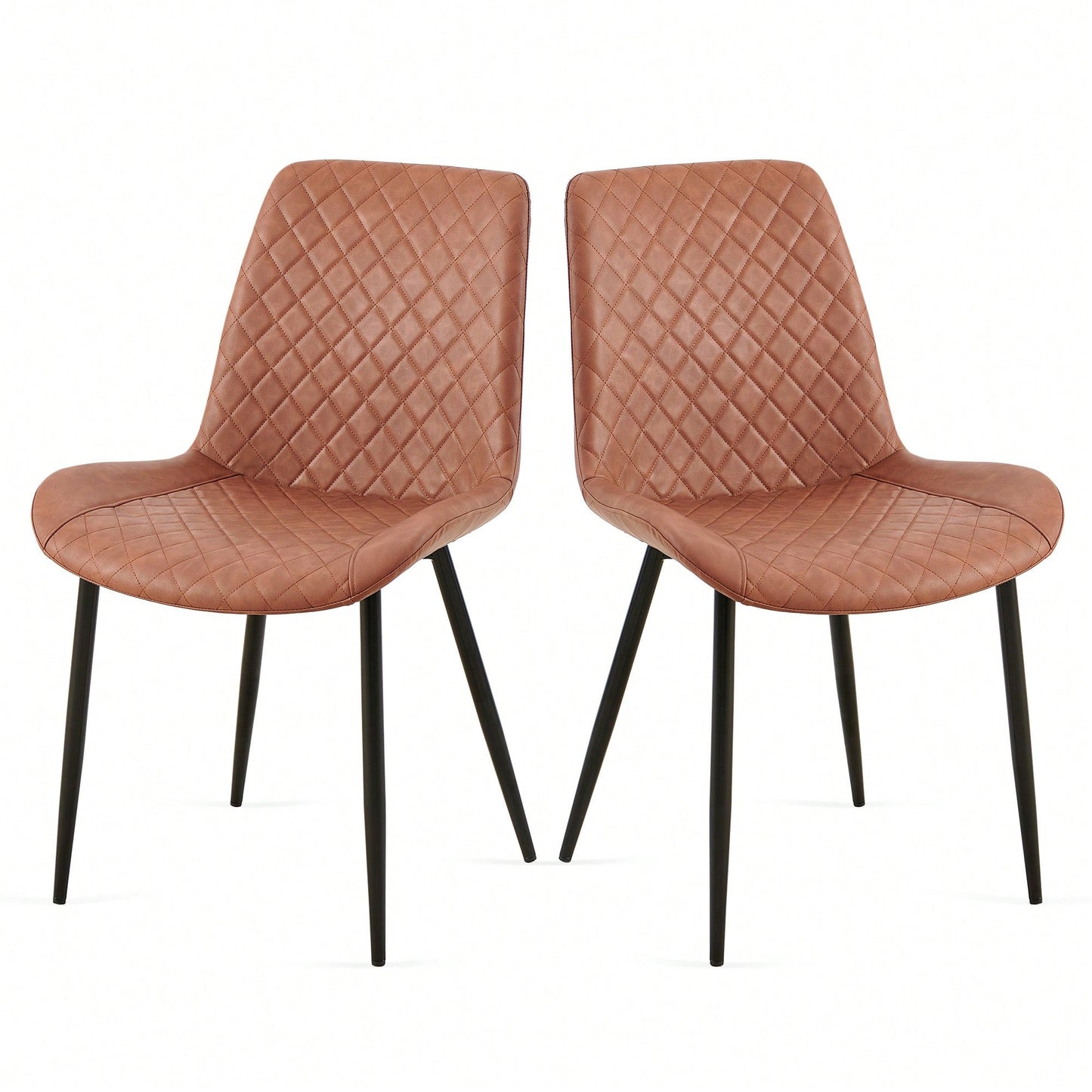 PU Leather Dining Chairs Set Of 2 Mid-Century Modern Armless Side Chairs With Metal Legs For Kitchen And Living Room Dark Grey