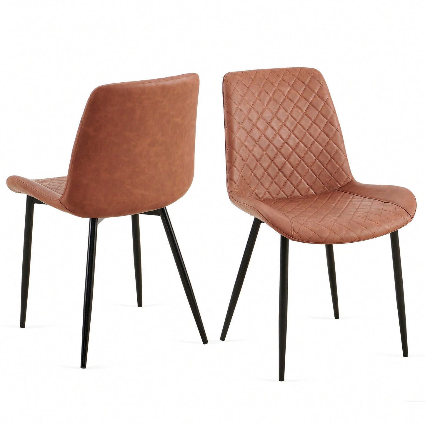 PU Leather Dining Chairs Set Of 2 Mid-Century Modern Armless Side Chairs With Metal Legs For Kitchen And Living Room Dark Grey