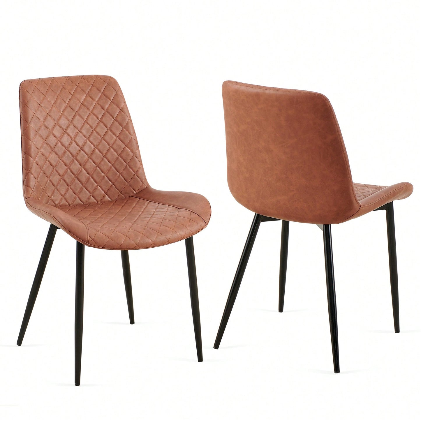 PU Leather Dining Chairs Set Of 2 Mid-Century Modern Armless Side Chairs With Metal Legs For Kitchen And Living Room Dark Grey