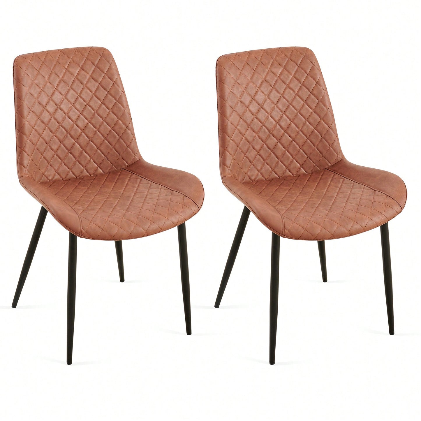 PU Leather Dining Chairs Set Of 2 Mid-Century Modern Armless Side Chairs With Metal Legs For Kitchen And Living Room Dark Grey