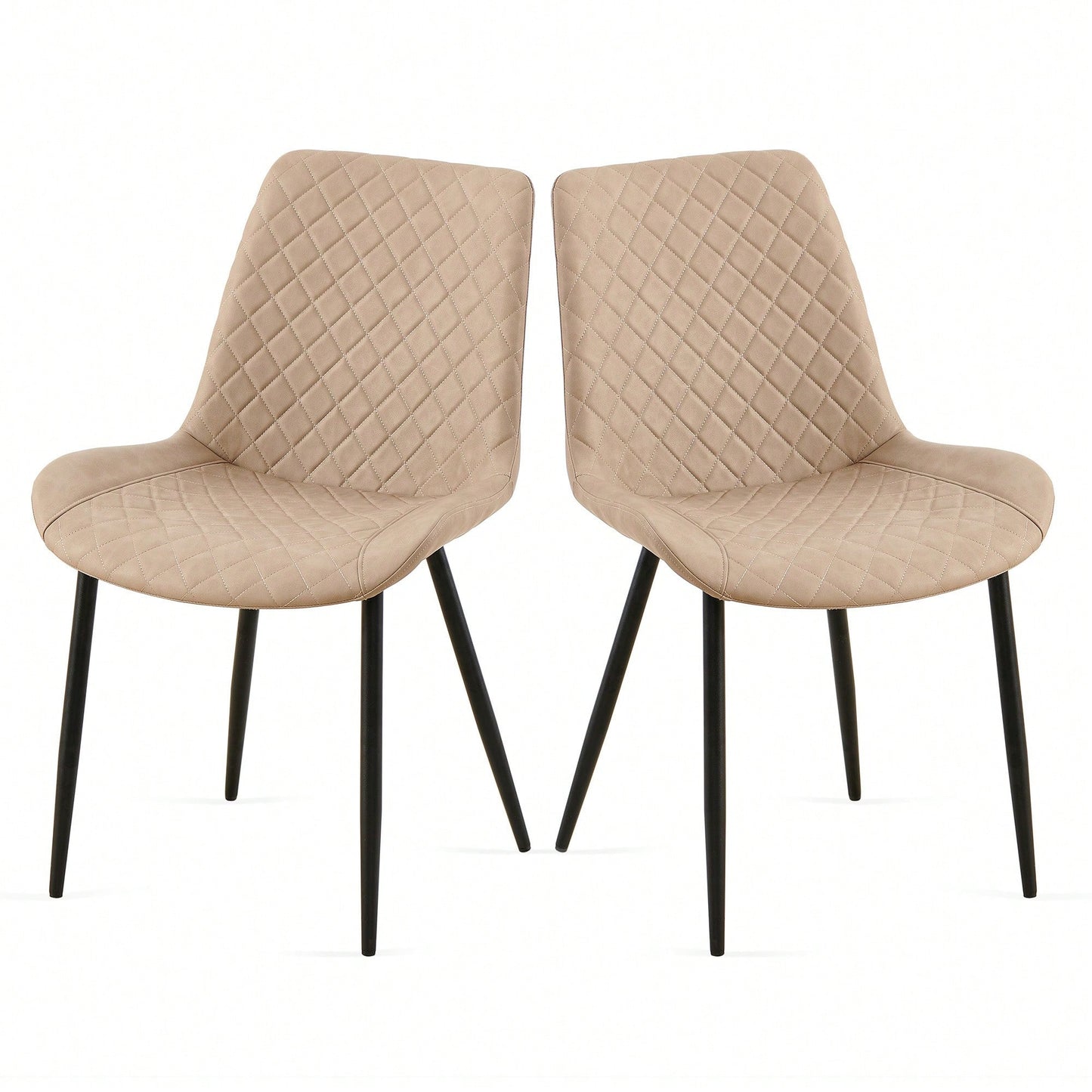 PU Leather Dining Chairs Set Of 2 Mid-Century Modern Armless Side Chairs With Metal Legs For Kitchen And Living Room Dark Grey