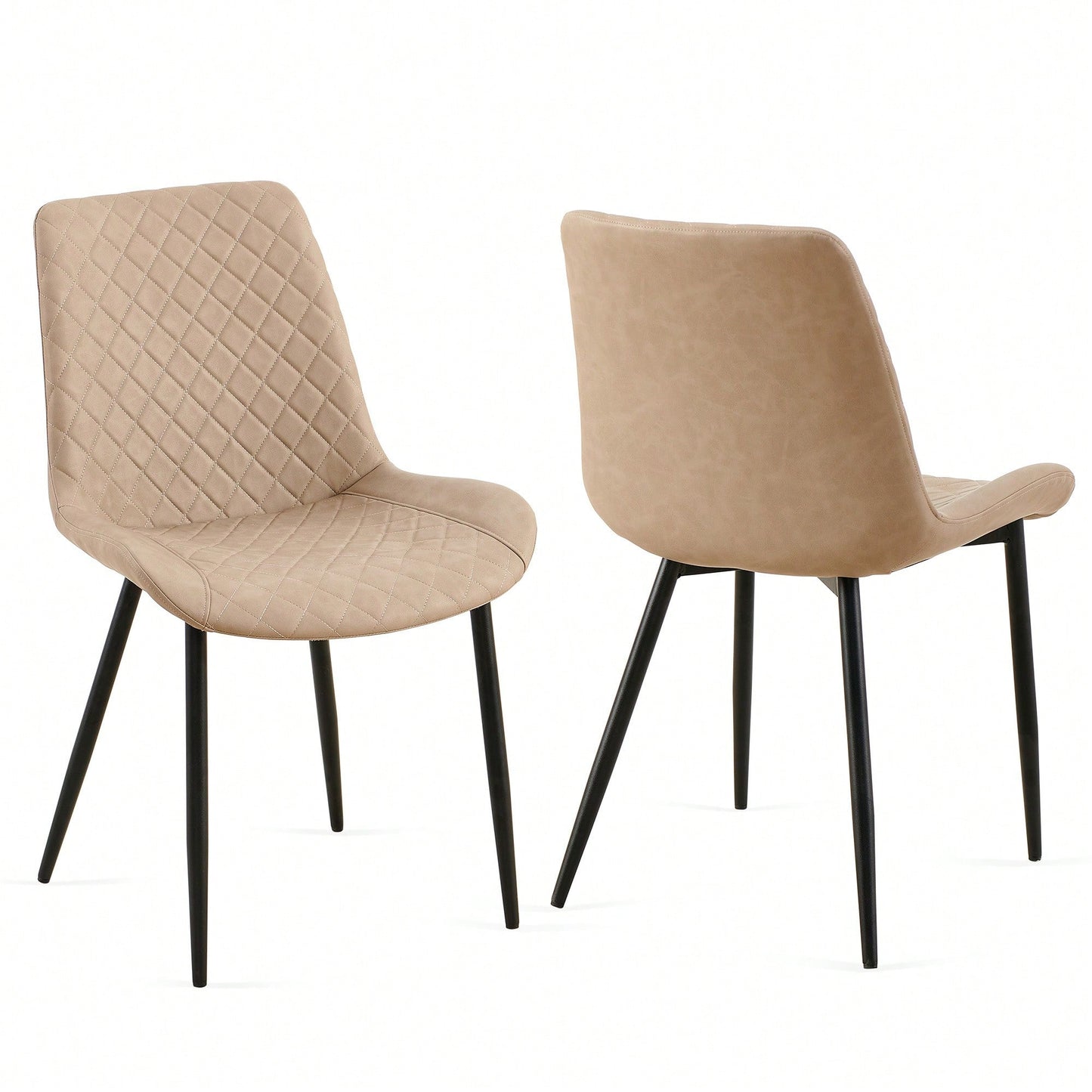 PU Leather Dining Chairs Set Of 2 Mid-Century Modern Armless Side Chairs With Metal Legs For Kitchen And Living Room Dark Grey