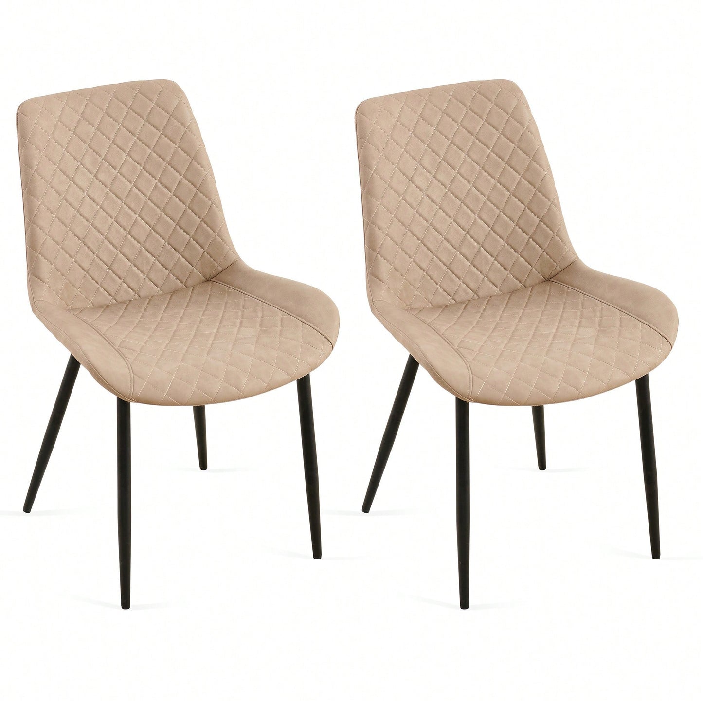 PU Leather Dining Chairs Set Of 2 Mid-Century Modern Armless Side Chairs With Metal Legs For Kitchen And Living Room Dark Grey