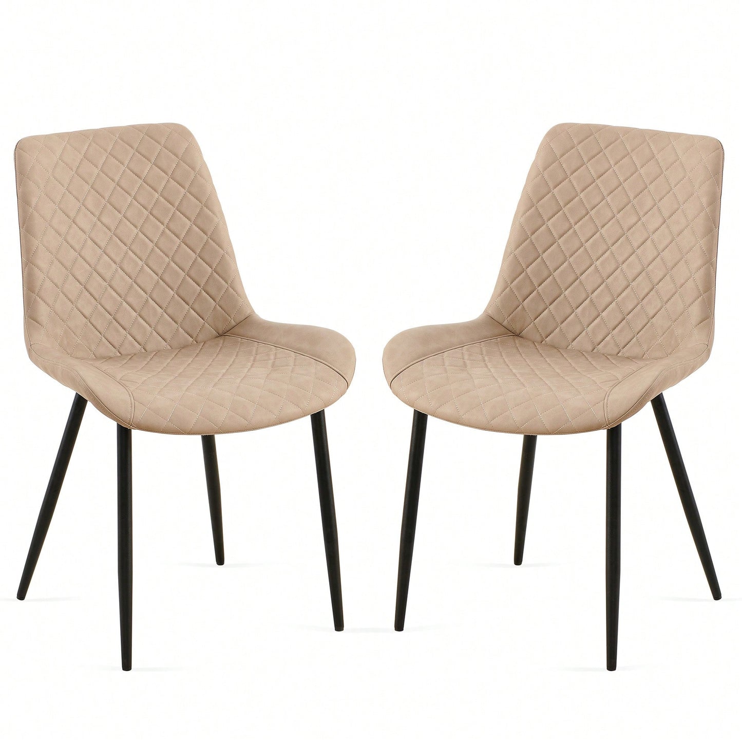 PU Leather Dining Chairs Set Of 2 Mid-Century Modern Armless Side Chairs With Metal Legs For Kitchen And Living Room Dark Grey