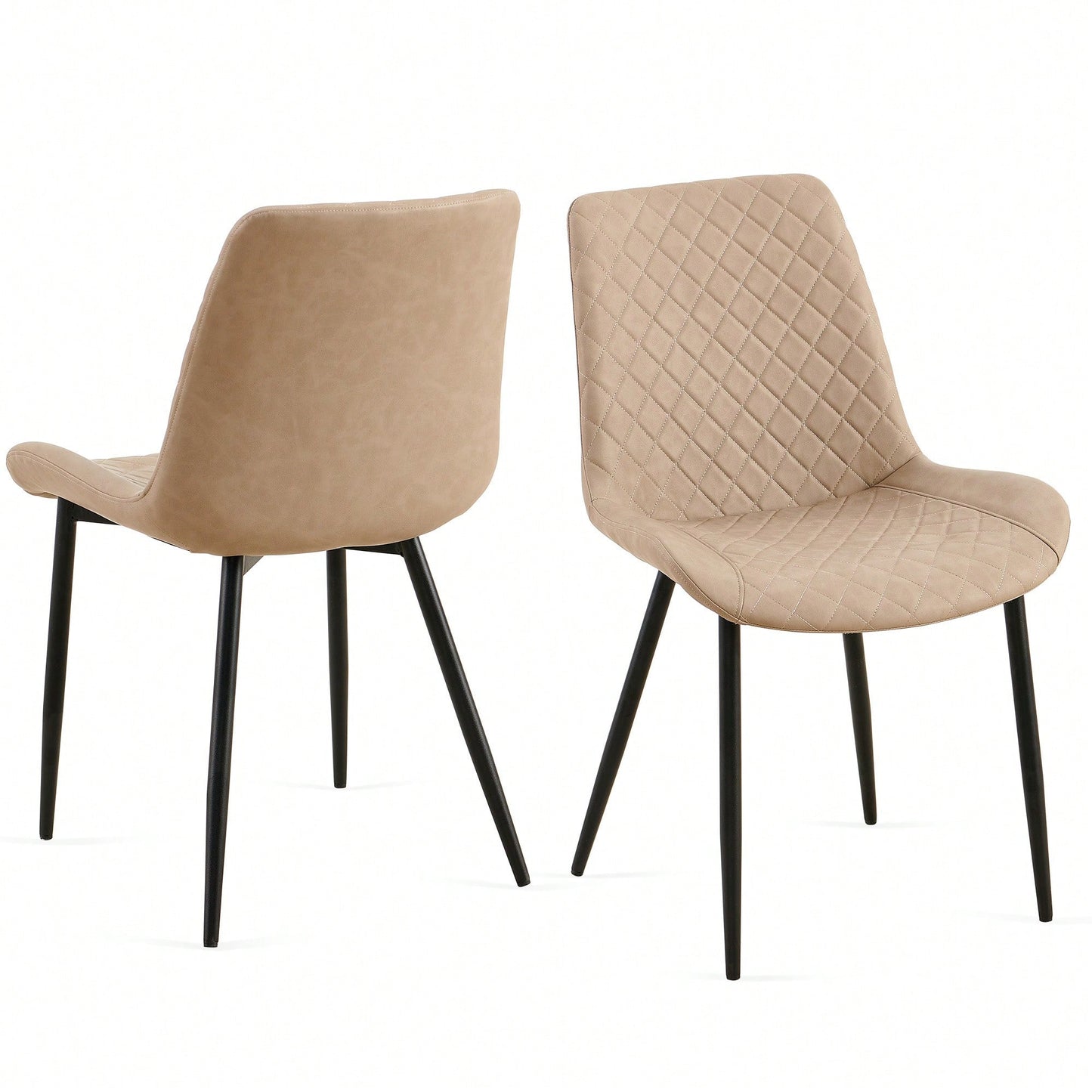 PU Leather Dining Chairs Set Of 2 Mid-Century Modern Armless Side Chairs With Metal Legs For Kitchen And Living Room Dark Grey