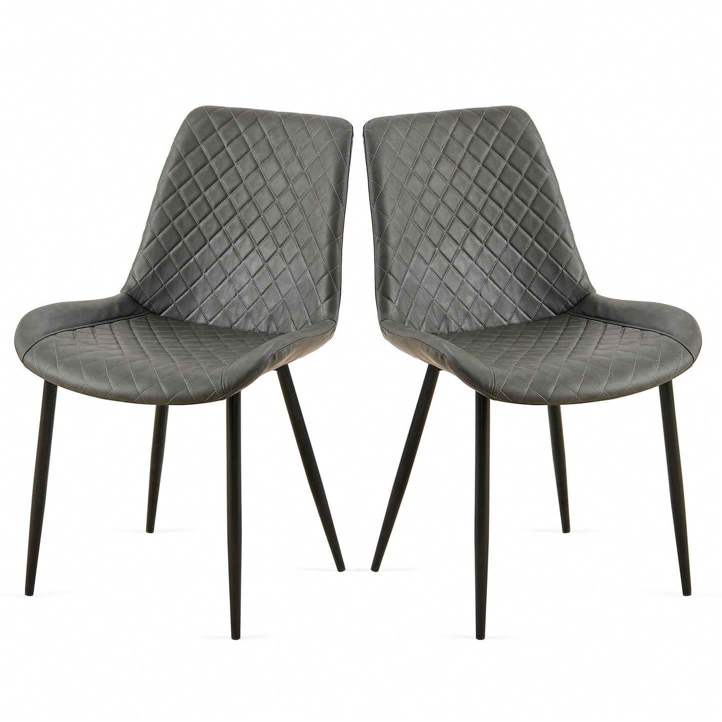 PU Leather Dining Chairs Set Of 2 Mid-Century Modern Armless Side Chairs With Metal Legs For Kitchen And Living Room Dark Grey