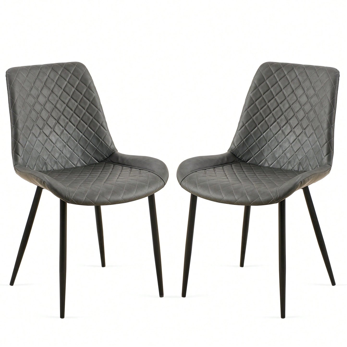 PU Leather Dining Chairs Set Of 2 Mid-Century Modern Armless Side Chairs With Metal Legs For Kitchen And Living Room Dark Grey