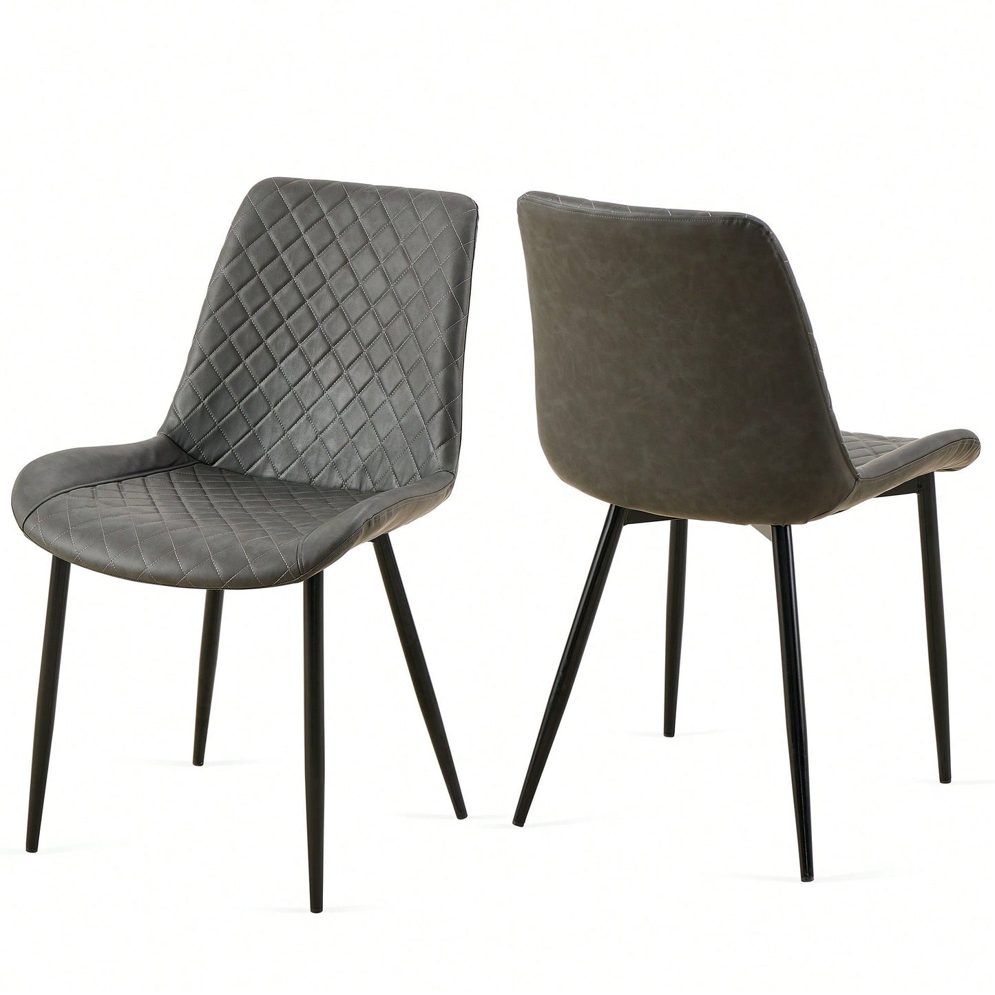PU Leather Dining Chairs Set Of 2 Mid-Century Modern Armless Side Chairs With Metal Legs For Kitchen And Living Room Dark Grey