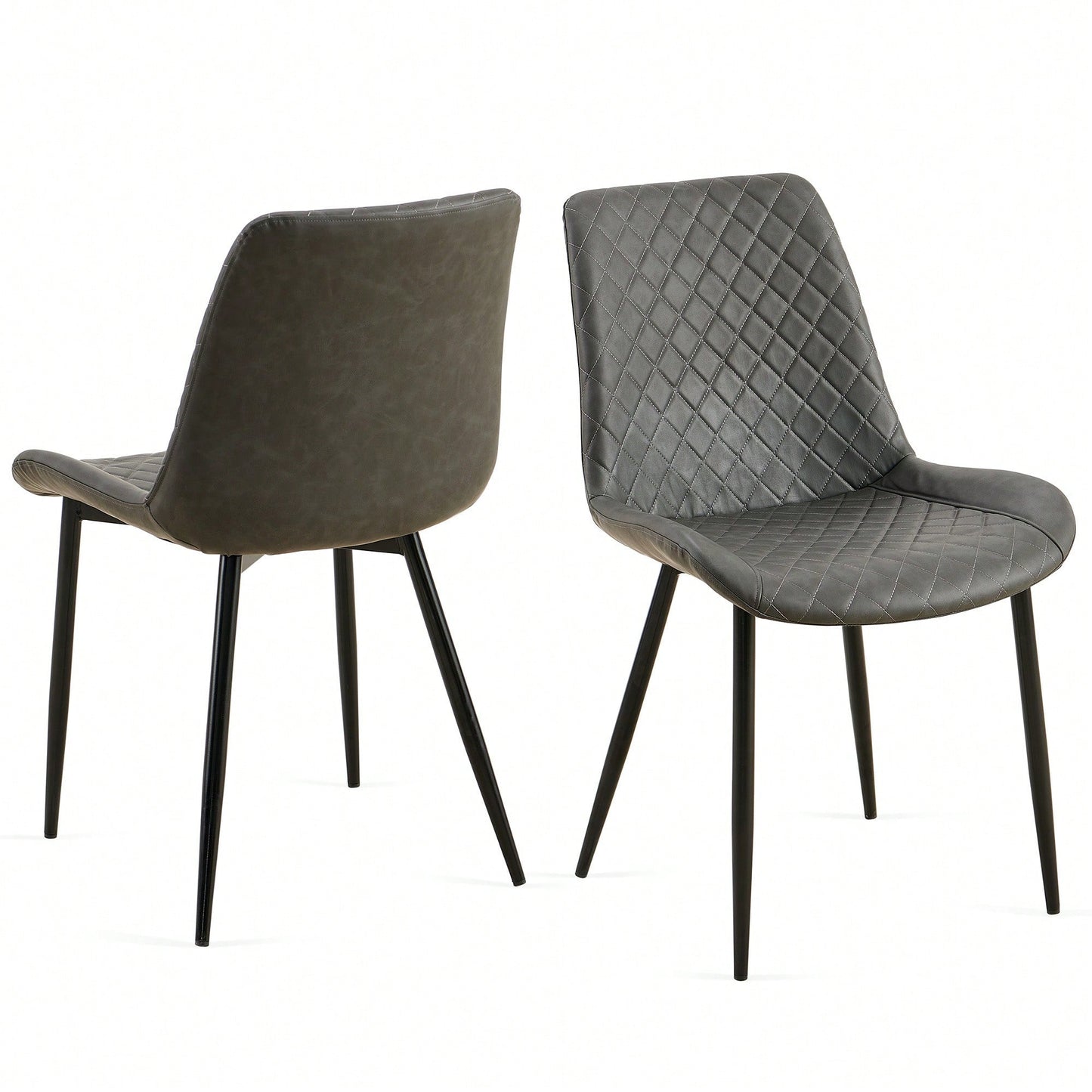 PU Leather Dining Chairs Set Of 2 Mid-Century Modern Armless Side Chairs With Metal Legs For Kitchen And Living Room Dark Grey