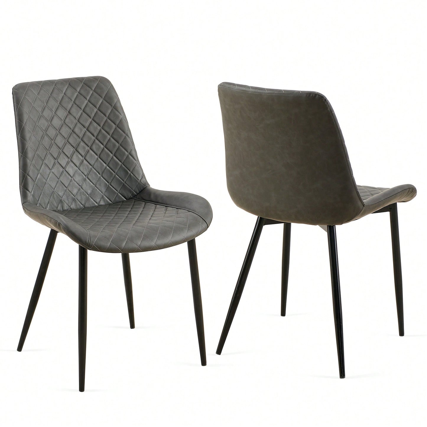 PU Leather Dining Chairs Set Of 2 Mid-Century Modern Armless Side Chairs With Metal Legs For Kitchen And Living Room Dark Grey