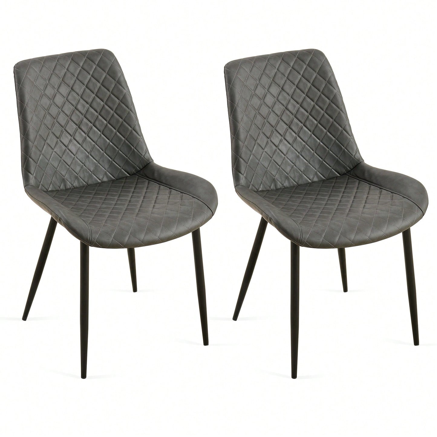 PU Leather Dining Chairs Set Of 2 Mid-Century Modern Armless Side Chairs With Metal Legs For Kitchen And Living Room Dark Grey
