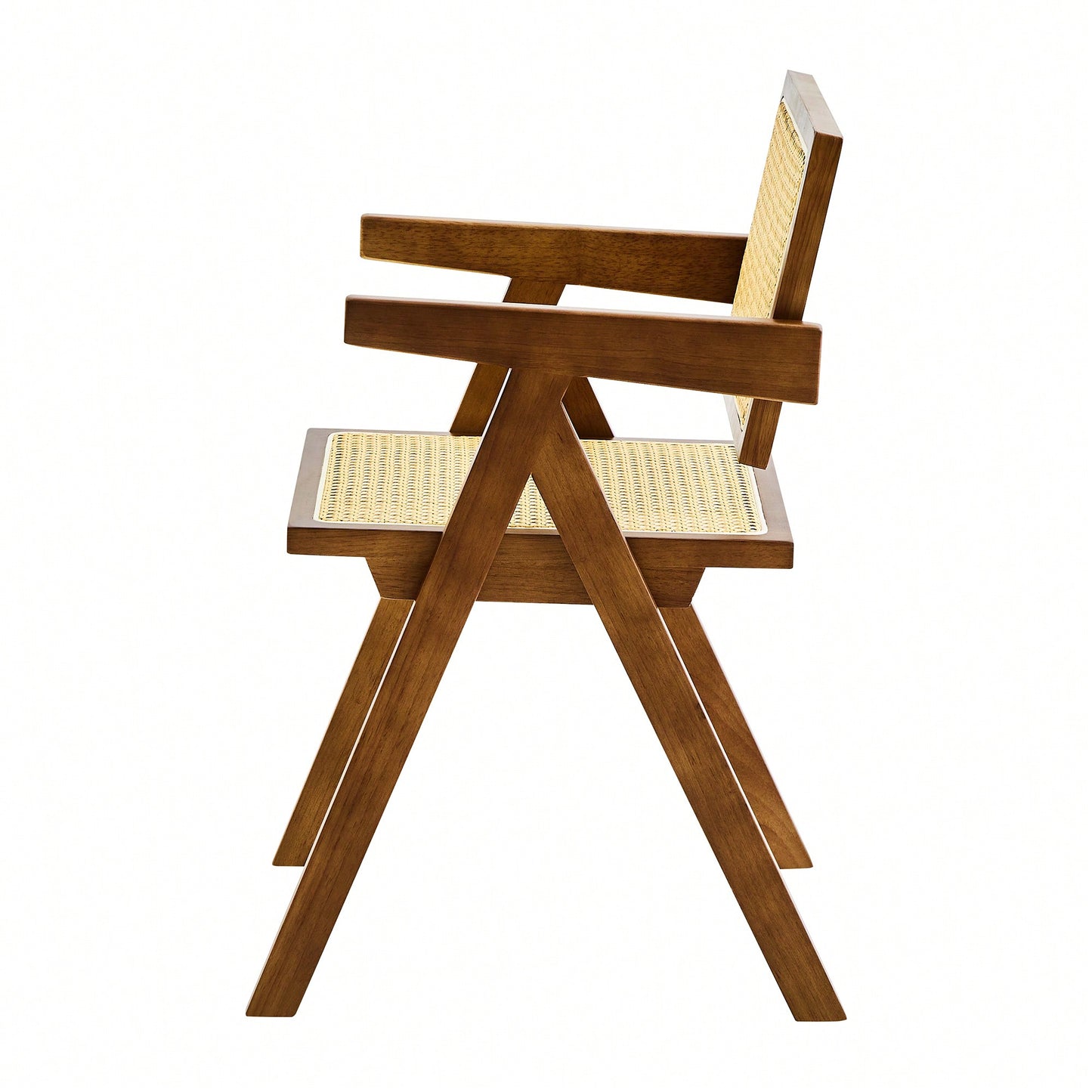 Set Of 2 Rubber Wood Dining Chairs With Rattan Weaving Armrests For Living Room Simple And Elegant Design Natural