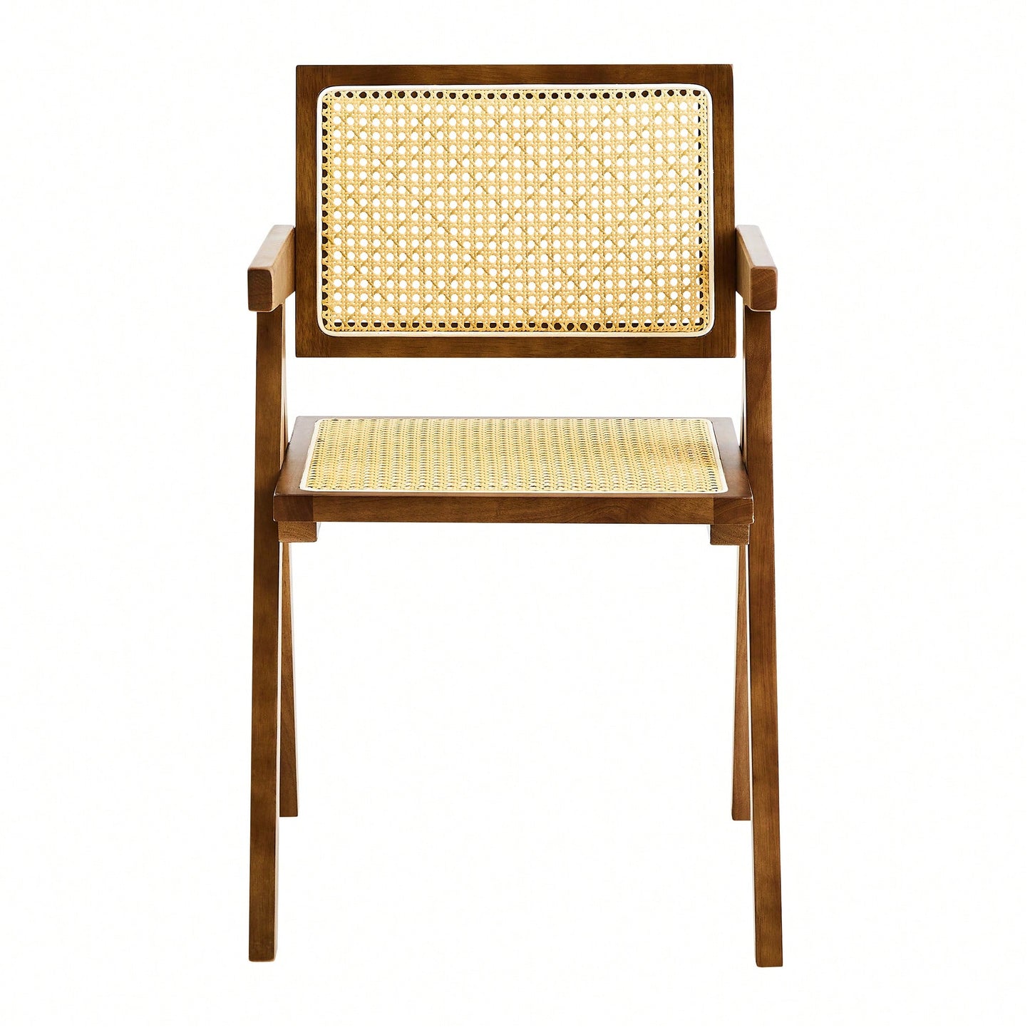 Set Of 2 Rubber Wood Dining Chairs With Rattan Weaving Armrests For Living Room Simple And Elegant Design Natural