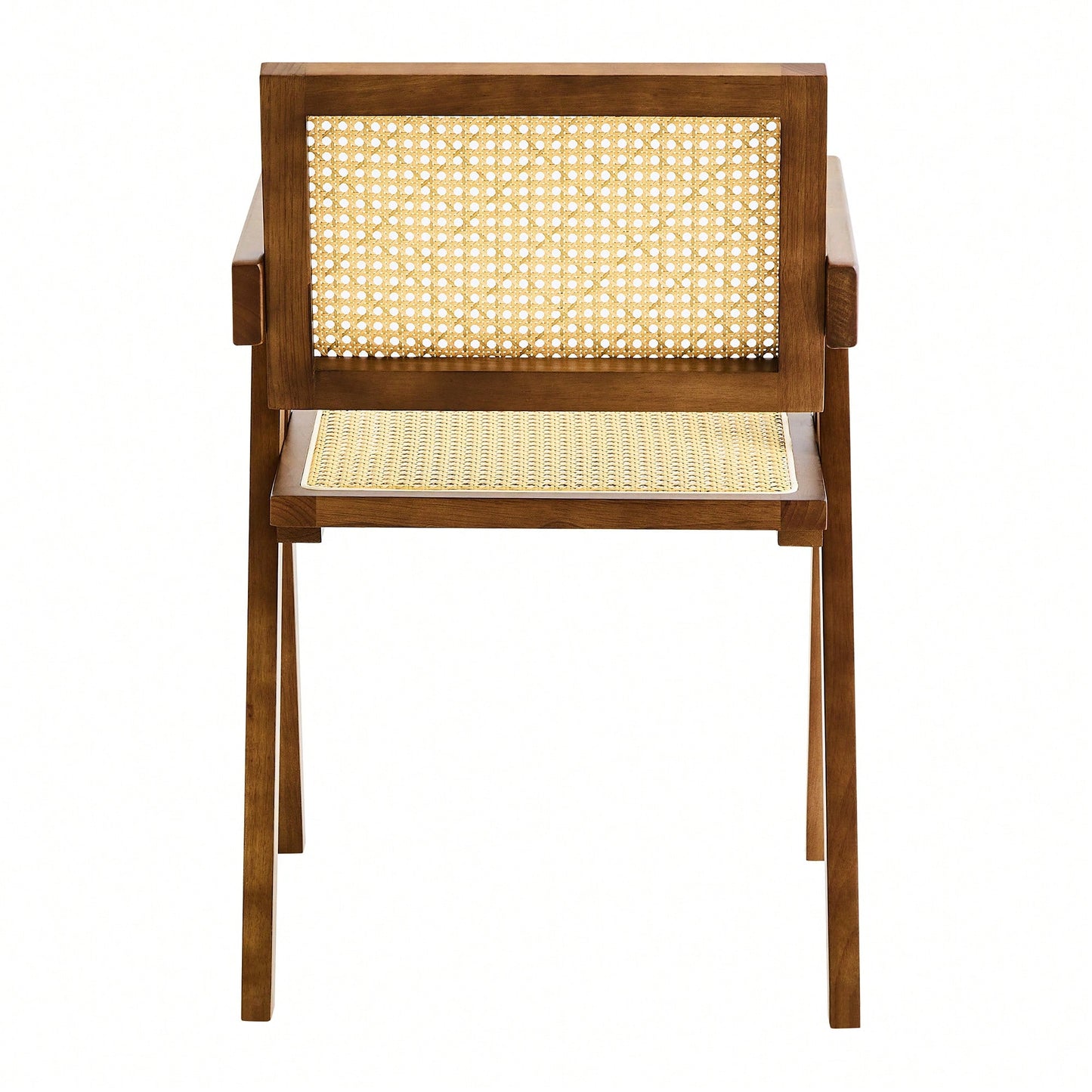 Set Of 2 Rubber Wood Dining Chairs With Rattan Weaving Armrests For Living Room Simple And Elegant Design Natural