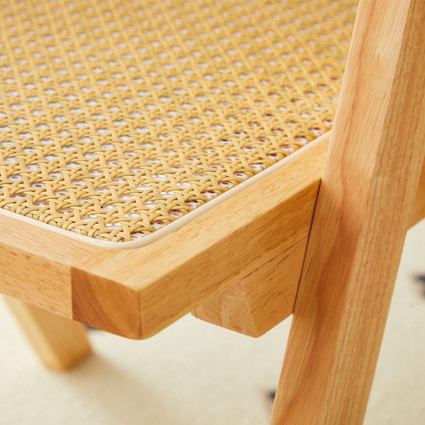 Set Of 2 Rubber Wood Dining Chairs With Rattan Weaving Armrests For Living Room Simple And Elegant Design Natural
