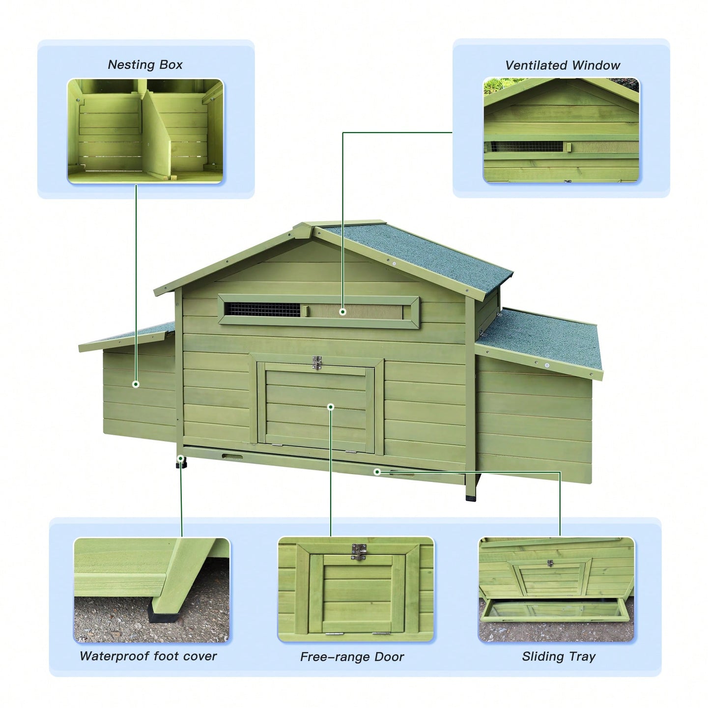 Spacious Wooden Chicken Coop Outdoor Hen House With Free-Range Doors Nesting Boxes And Perch For Poultry Care