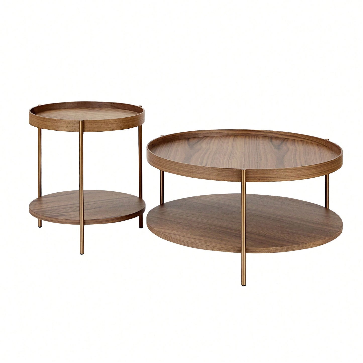 Modern 2-Tier Round Nesting Coffee Table Set For Living Room Easy Assembly Black MDF Side Tables For Bedroom Office Balcony Yard
