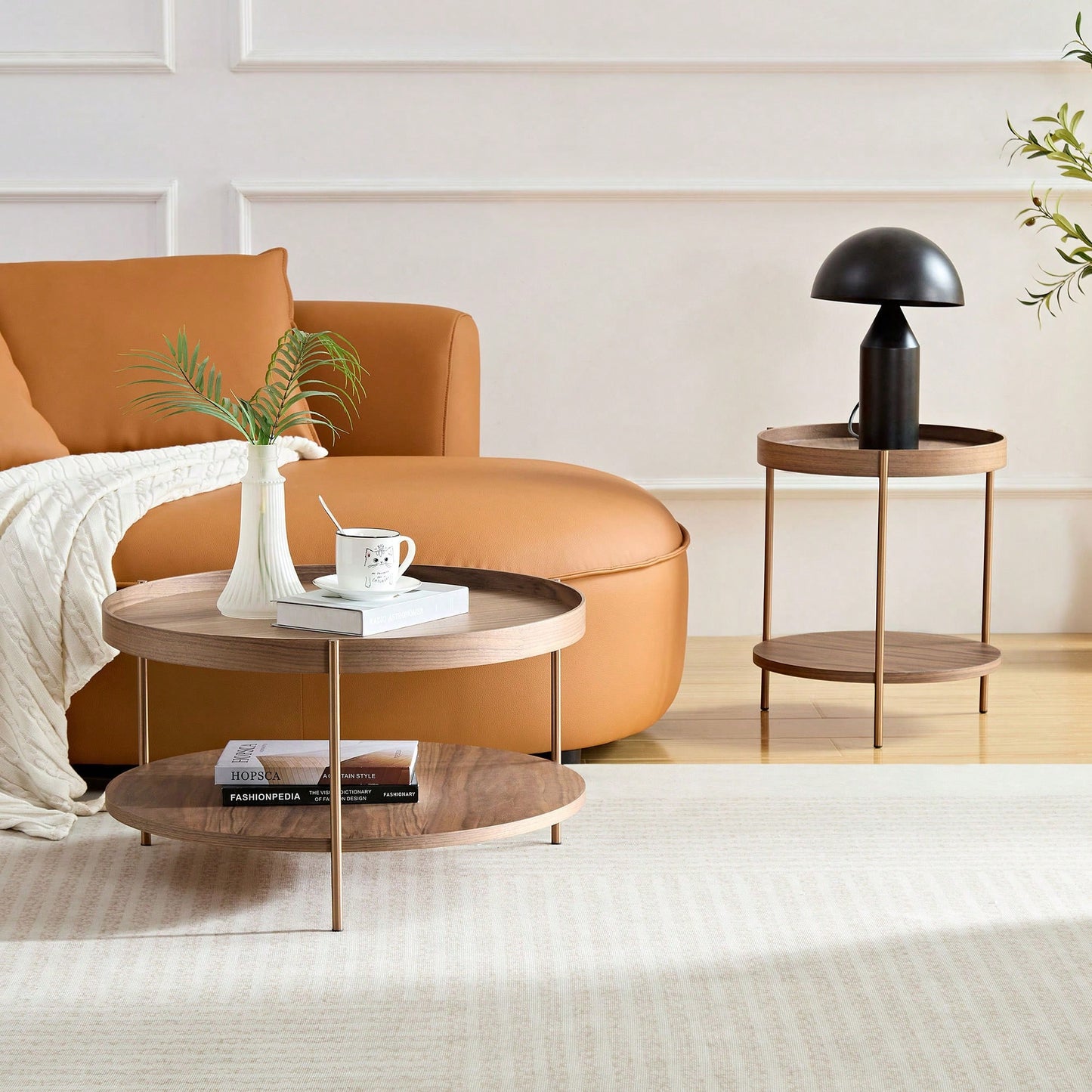 Modern 2-Tier Round Nesting Coffee Table Set For Living Room Easy Assembly Black MDF Side Tables For Bedroom Office Balcony Yard
