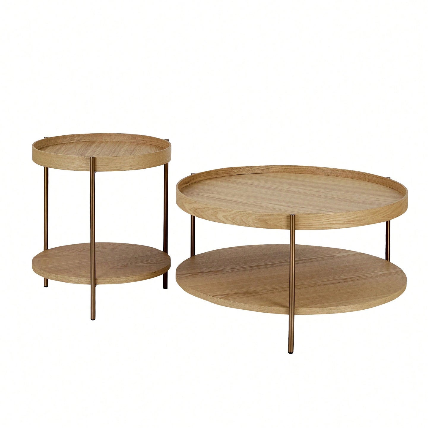 Modern 2-Tier Round Nesting Coffee Table Set For Living Room Easy Assembly Black MDF Side Tables For Bedroom Office Balcony Yard
