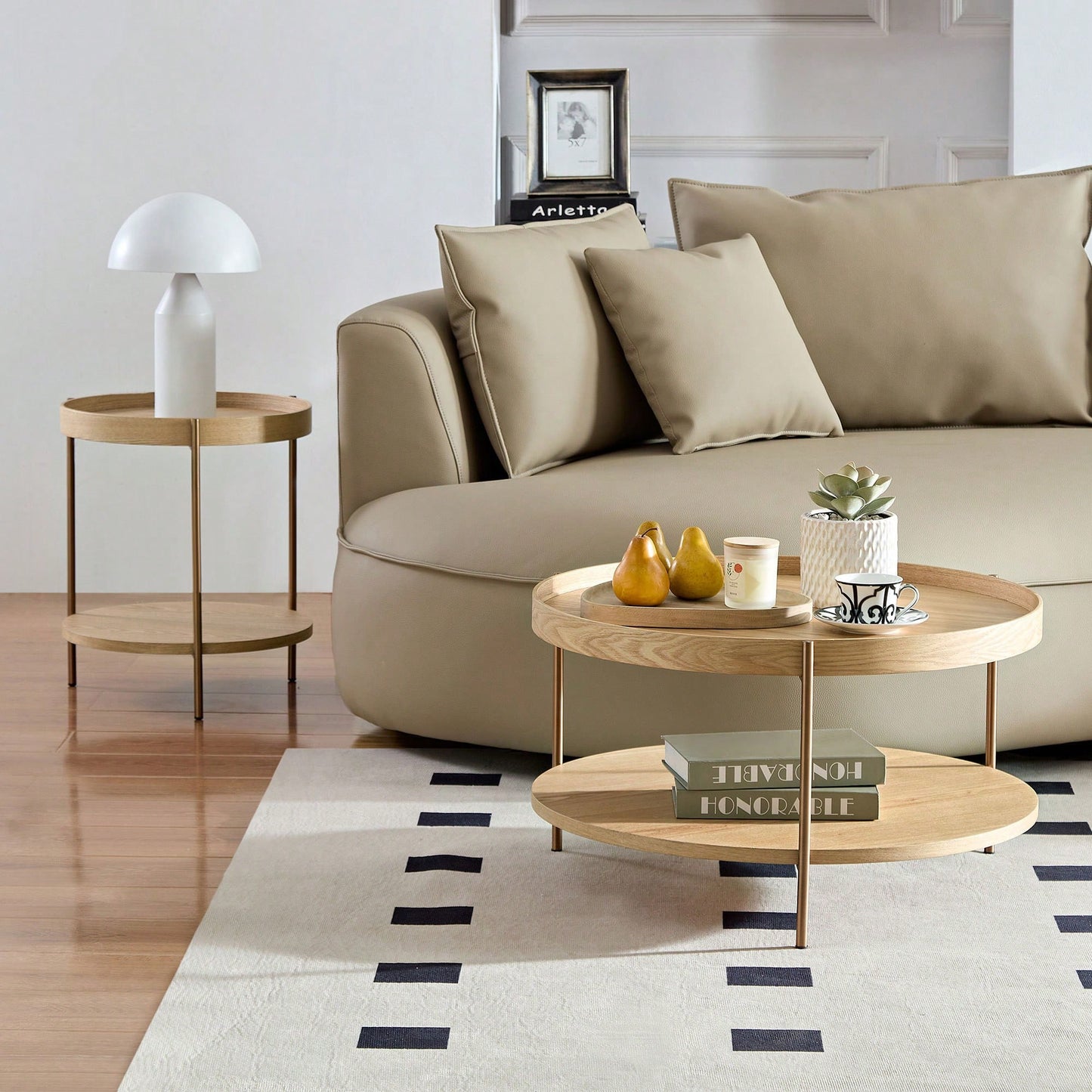 Modern 2-Tier Round Nesting Coffee Table Set For Living Room Easy Assembly Black MDF Side Tables For Bedroom Office Balcony Yard