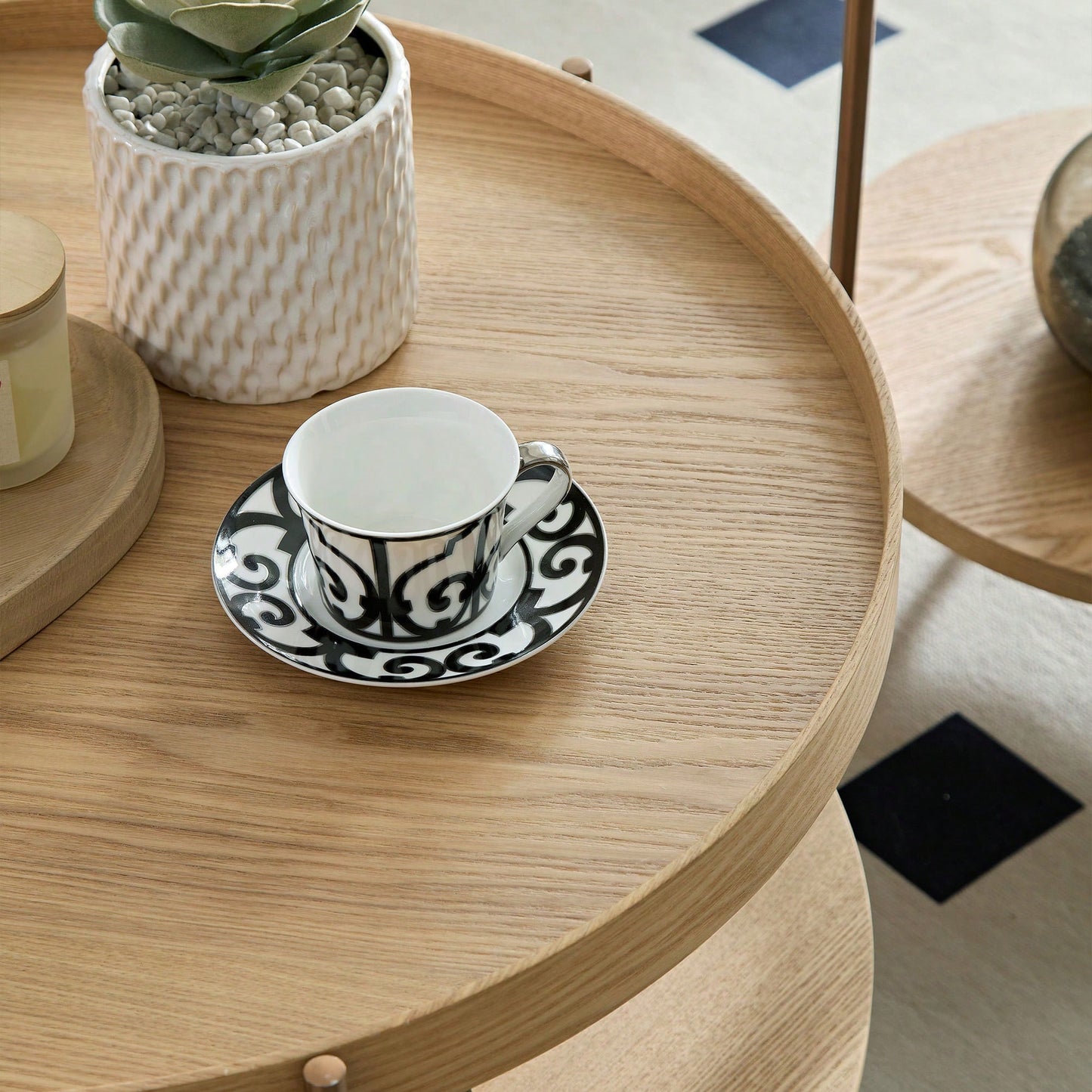 Modern 2-Tier Round Nesting Coffee Table Set For Living Room Easy Assembly Black MDF Side Tables For Bedroom Office Balcony Yard