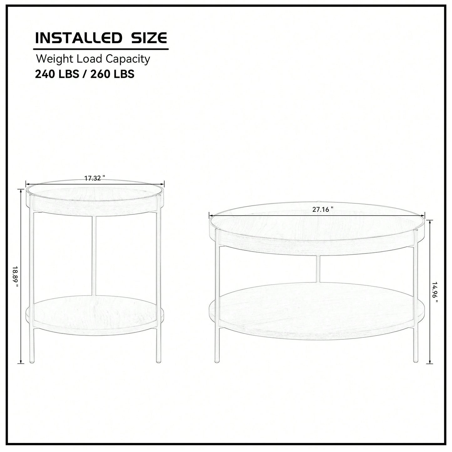 Modern 2-Tier Round Nesting Coffee Table Set For Living Room Easy Assembly Black MDF Side Tables For Bedroom Office Balcony Yard