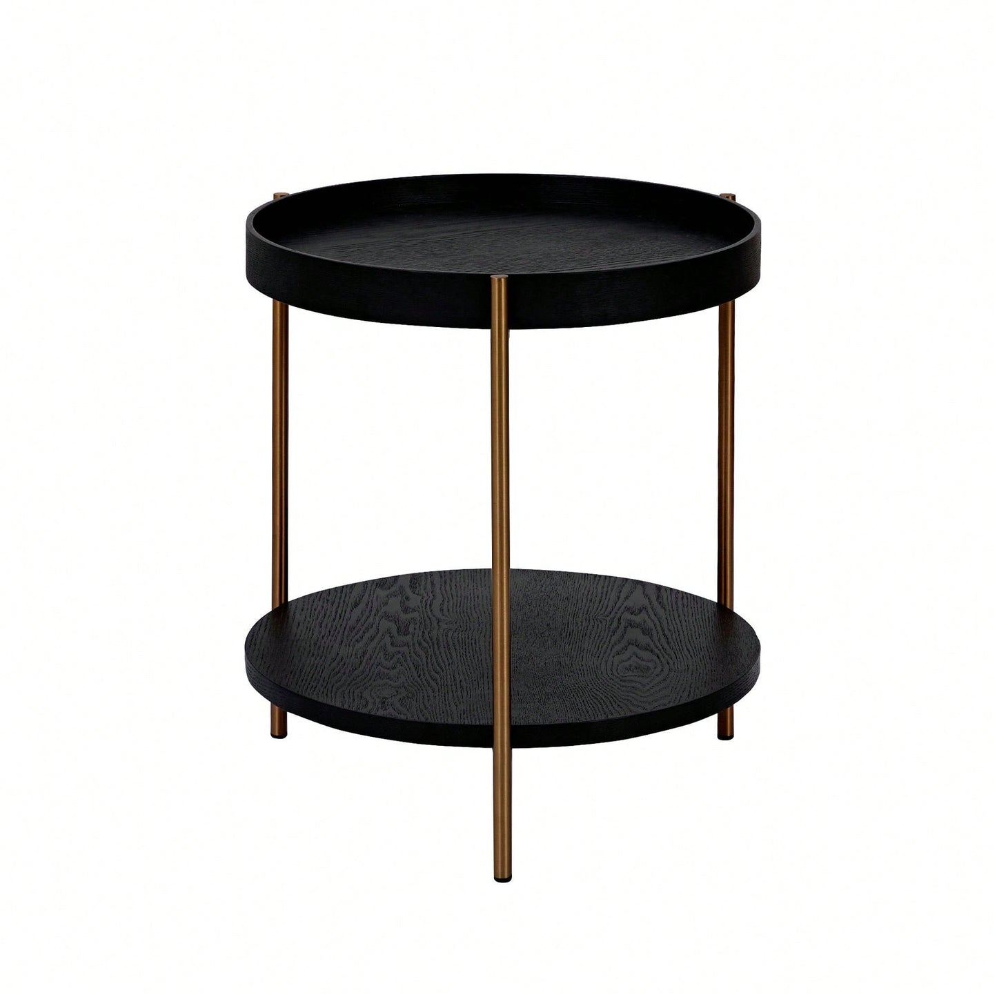 Modern 2-Tier Round Nesting Coffee Table Set For Living Room Easy Assembly Black MDF Side Tables For Bedroom Office Balcony Yard