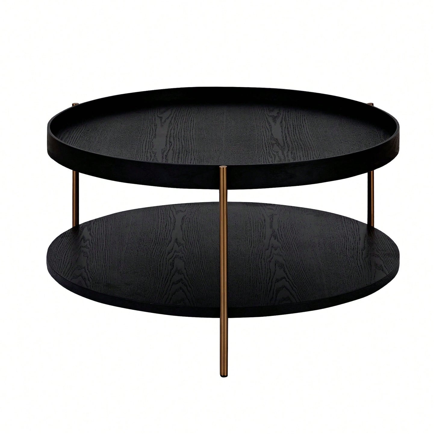 Modern 2-Tier Round Nesting Coffee Table Set For Living Room Easy Assembly Black MDF Side Tables For Bedroom Office Balcony Yard