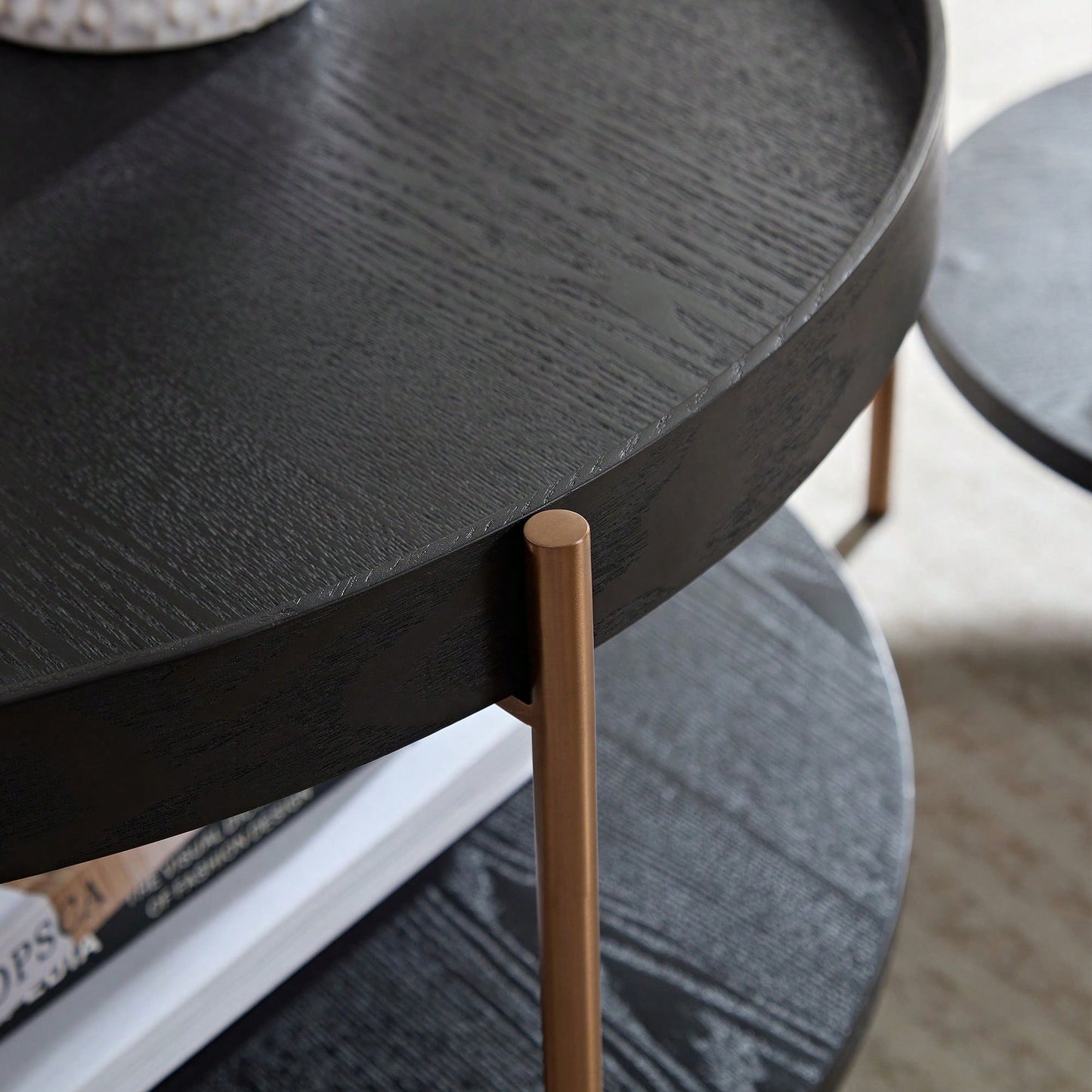 Modern 2-Tier Round Nesting Coffee Table Set For Living Room Easy Assembly Black MDF Side Tables For Bedroom Office Balcony Yard