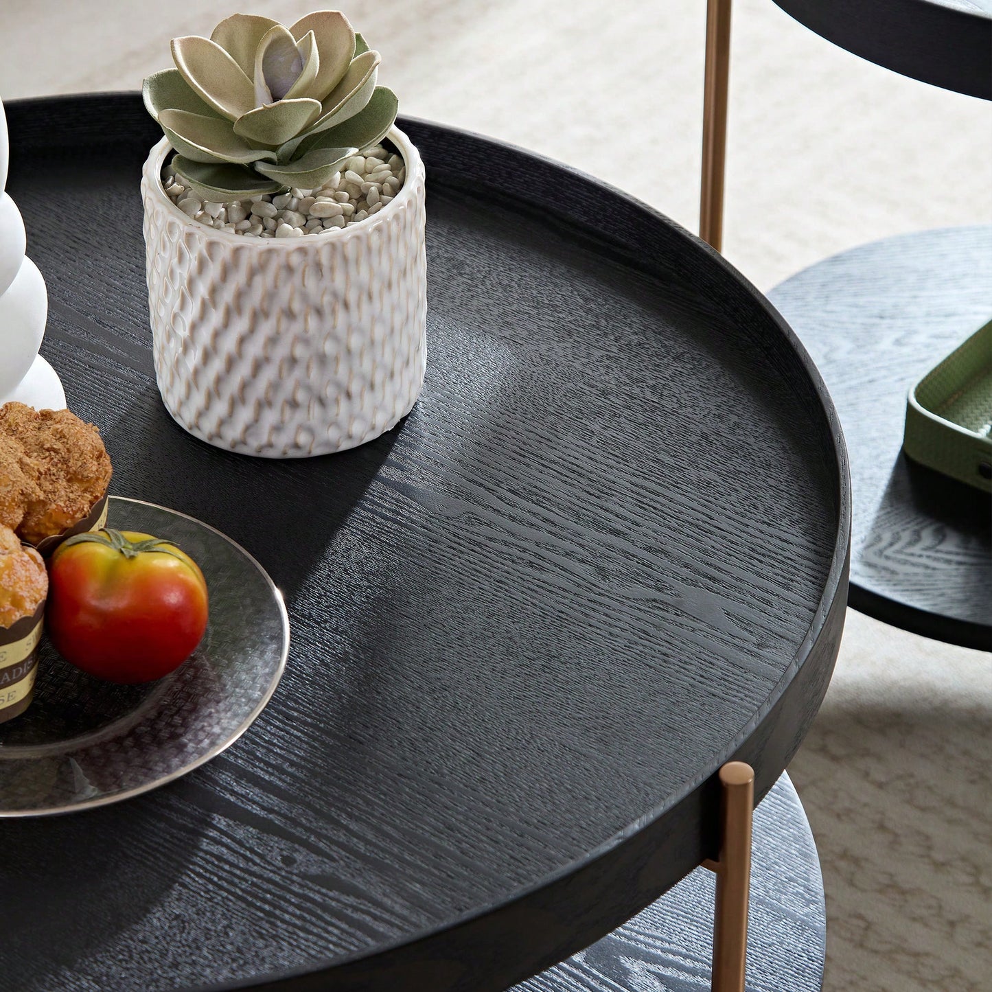 Modern 2-Tier Round Nesting Coffee Table Set For Living Room Easy Assembly Black MDF Side Tables For Bedroom Office Balcony Yard