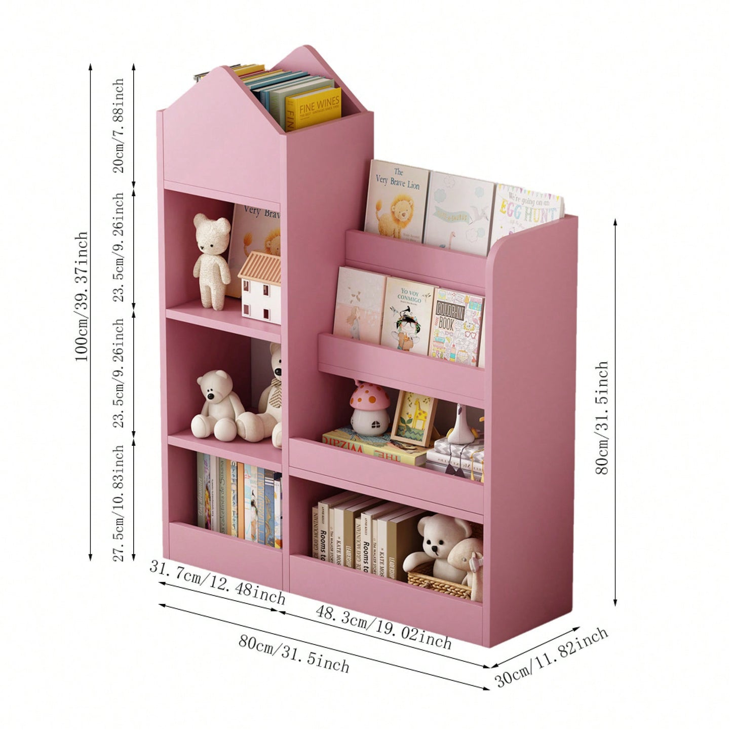 Wooden Kids Bookshelf And Toy Storage Organizer With 6 Compartments And Baskets For Books And Toys