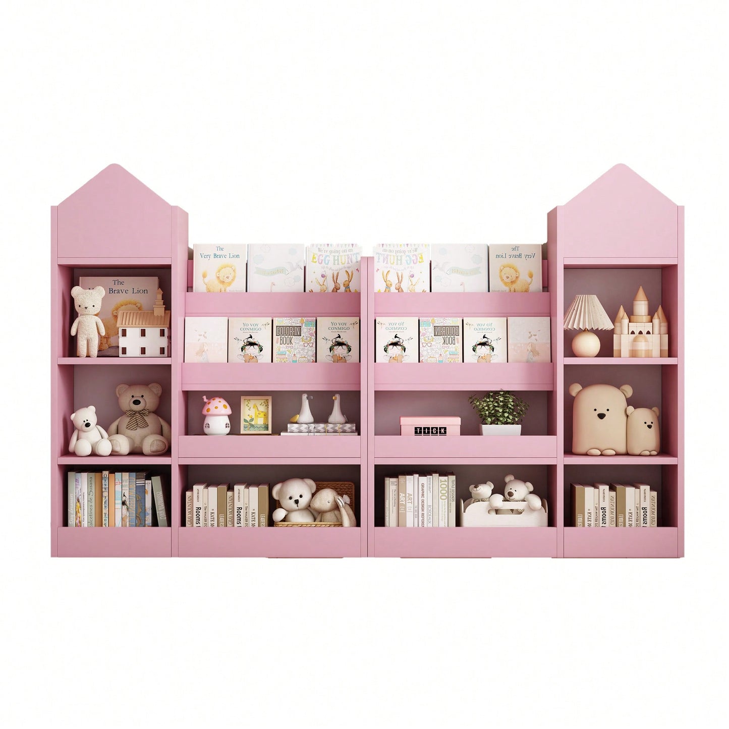 Wooden Kids Bookshelf And Toy Storage Organizer With 6 Compartments And Baskets For Books And Toys