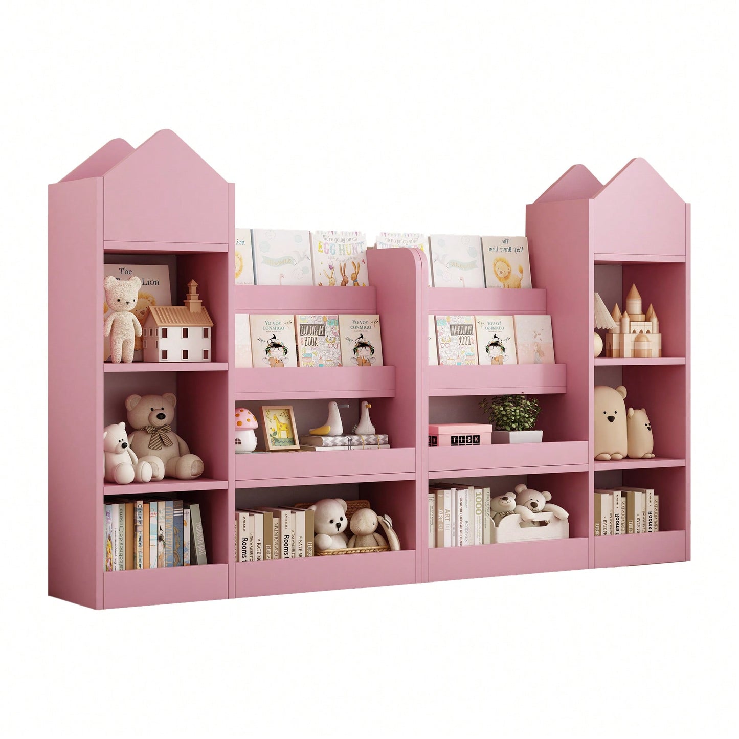 Wooden Kids Bookshelf And Toy Storage Organizer With 6 Compartments And Baskets For Books And Toys