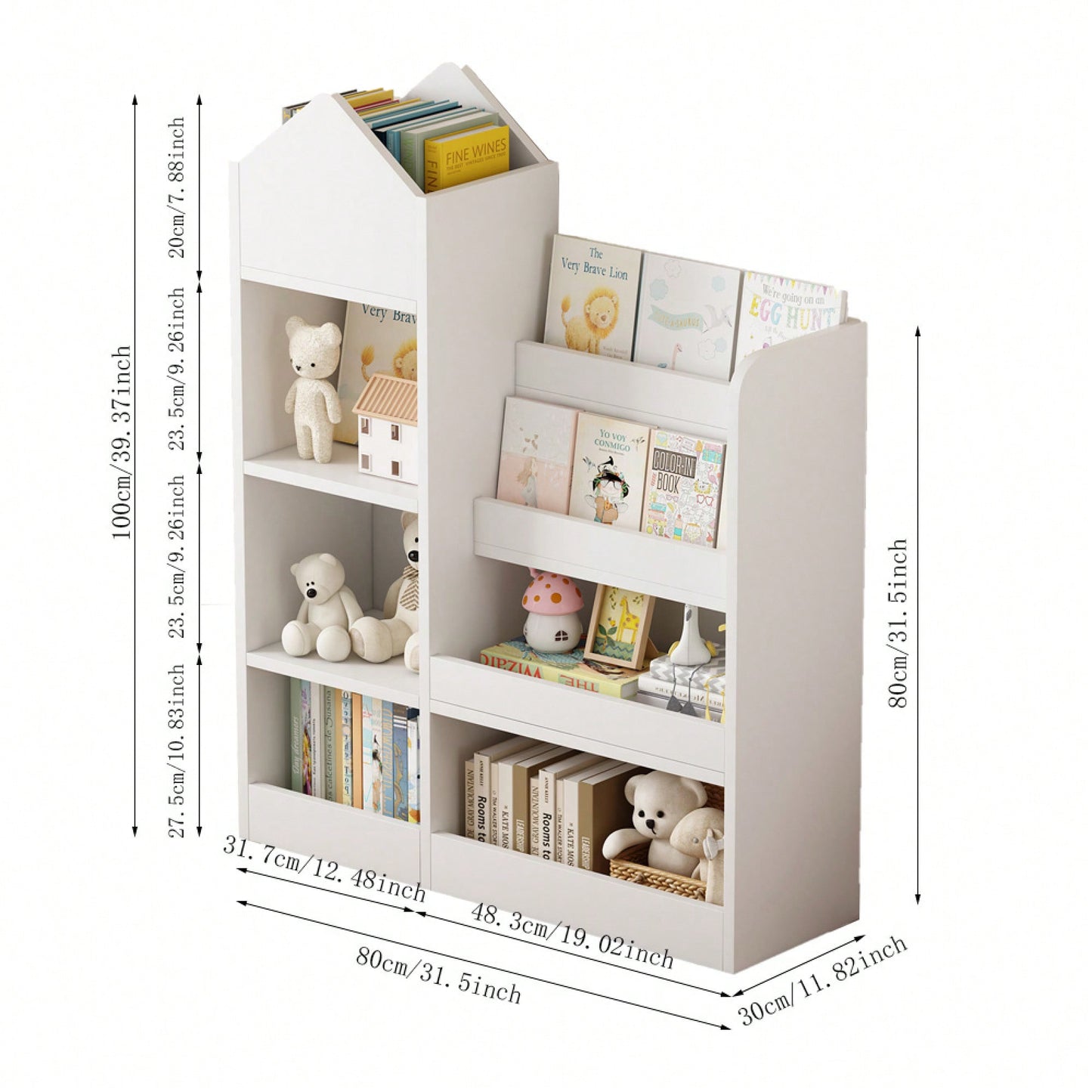 Wooden Kids Bookshelf And Toy Storage Organizer With 6 Compartments And Baskets For Books And Toys
