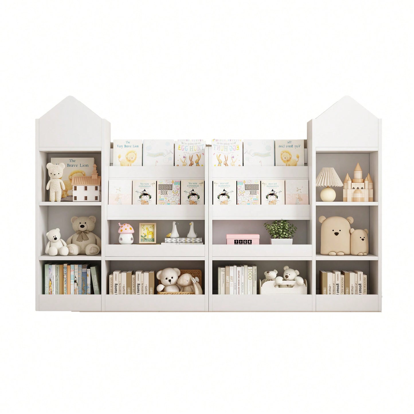 Wooden Kids Bookshelf And Toy Storage Organizer With 6 Compartments And Baskets For Books And Toys