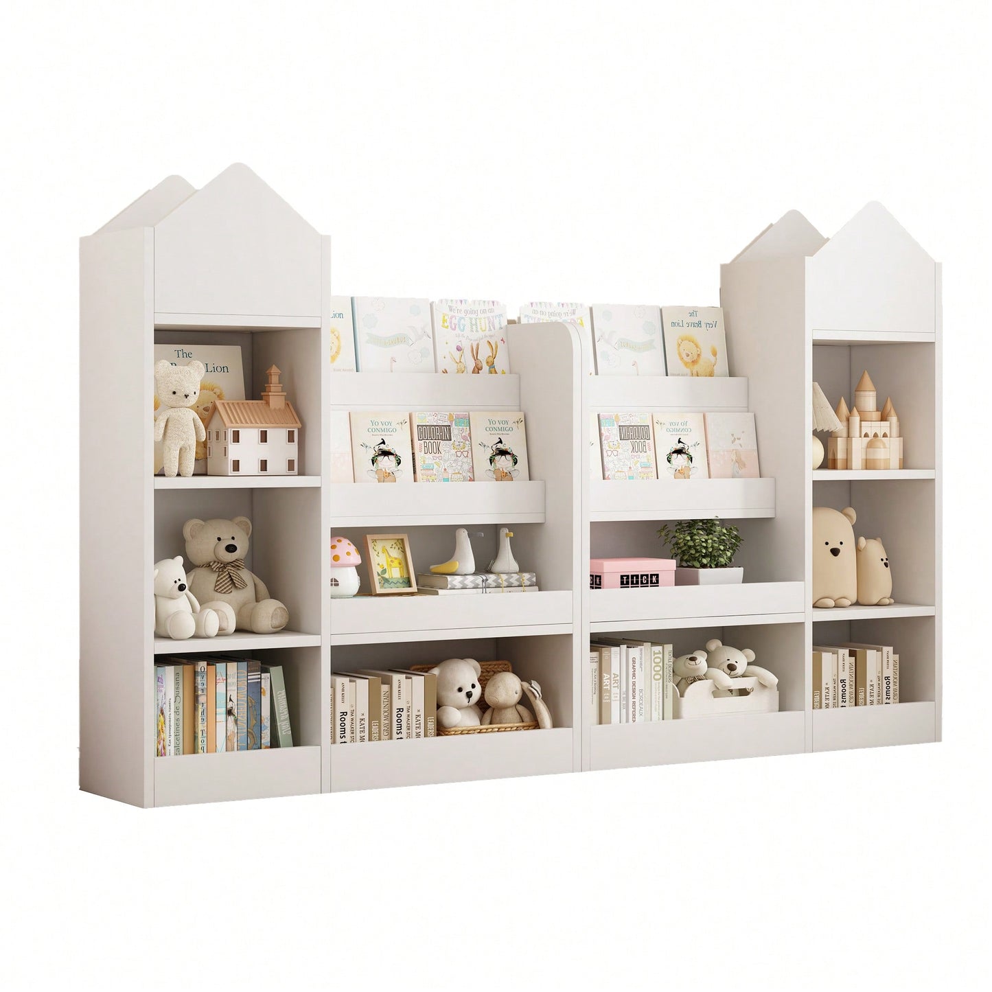 Wooden Kids Bookshelf And Toy Storage Organizer With 6 Compartments And Baskets For Books And Toys