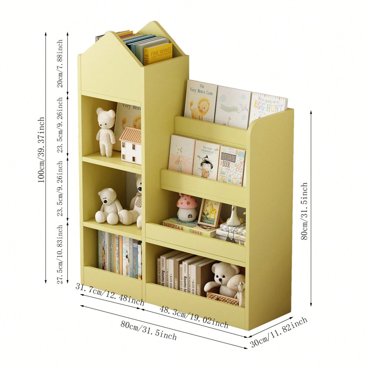 Wooden Kids Bookshelf And Toy Storage Organizer With 6 Compartments And Baskets For Books And Toys