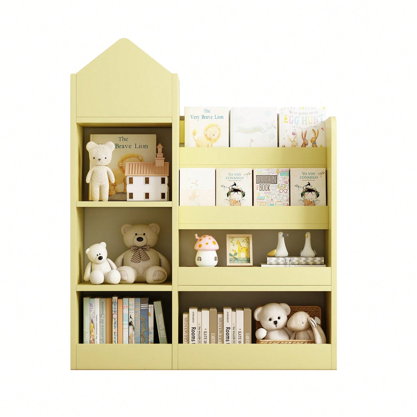 Wooden Kids Bookshelf And Toy Storage Organizer With 6 Compartments And Baskets For Books And Toys